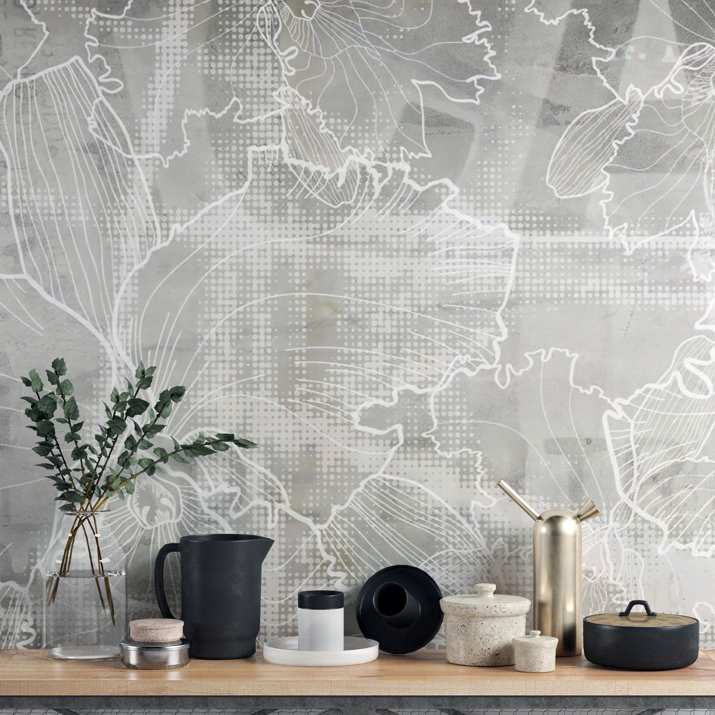 Elegant monochrome botanical wallpaper for refined decor
