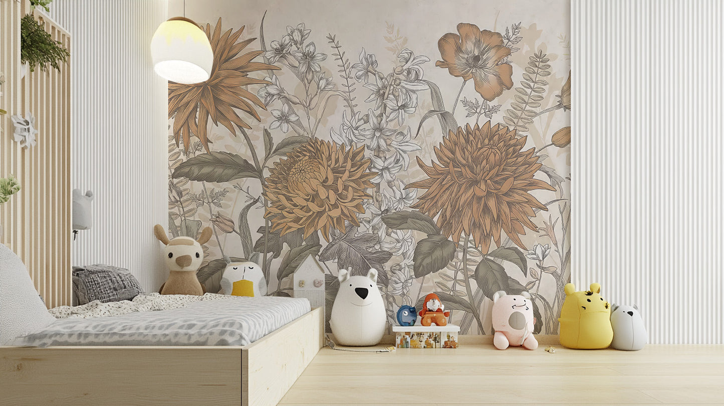 Rustic Botanical Artistry Mural