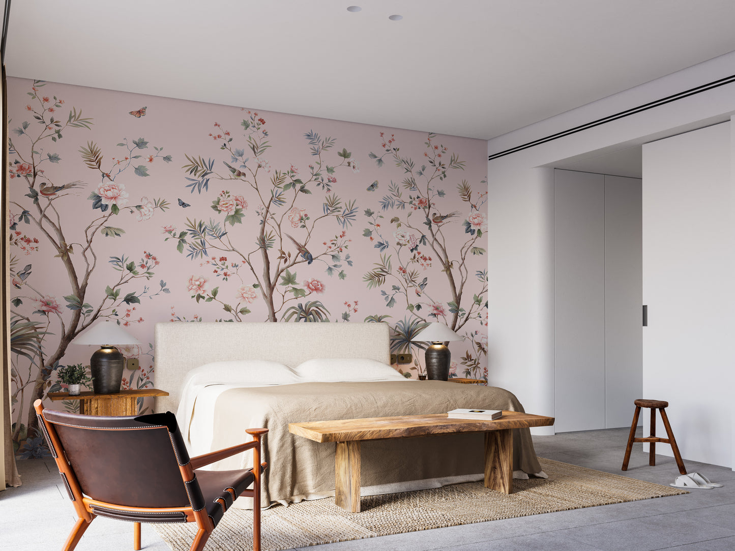 Floral Design Pink Chinoiseries wallpaper