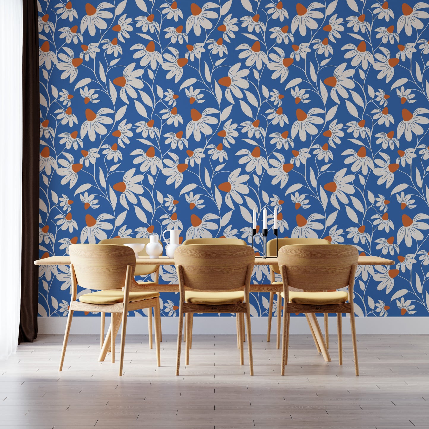 Floral Coneflower Design Wallpaper for Interiors
