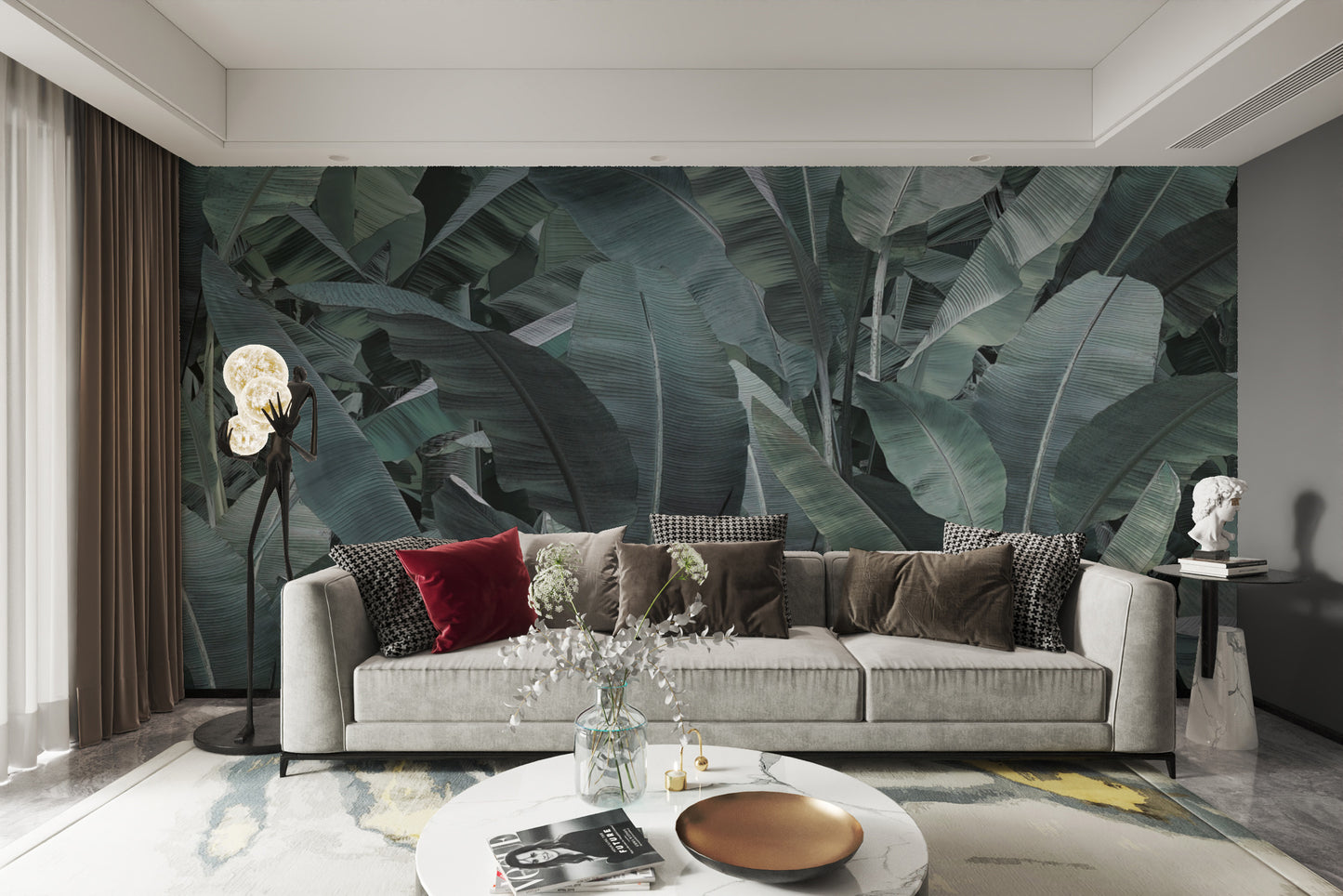 Exotic banana leaf mural for a nature-inspired design
