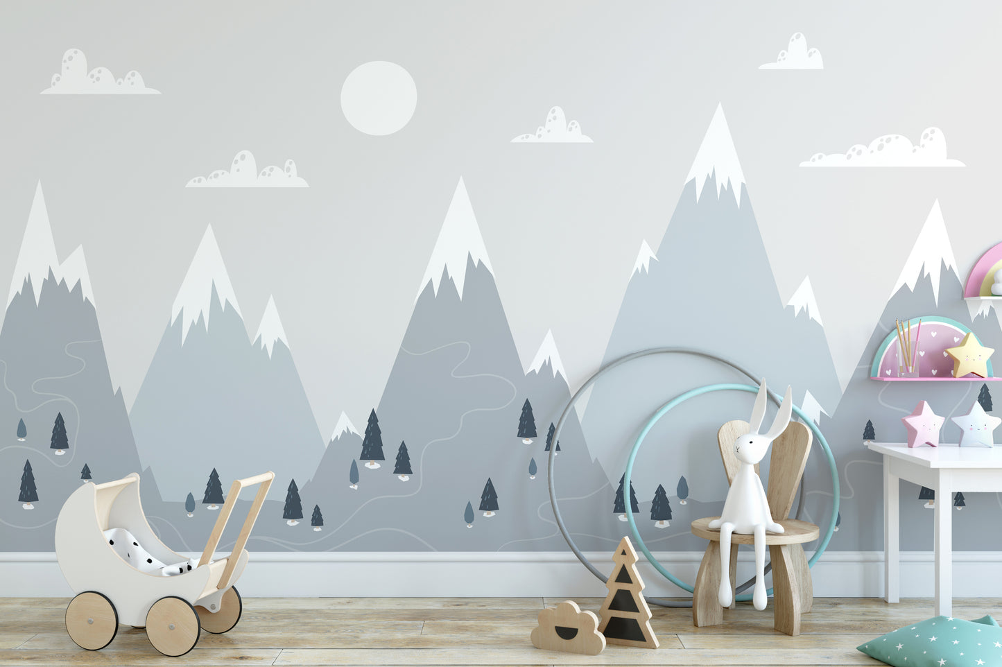 Stylish Scandinavian mountain peel wallpaper