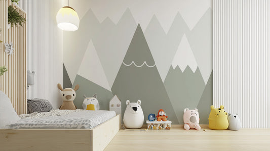 Soft colored mountain wallpaper for kids room