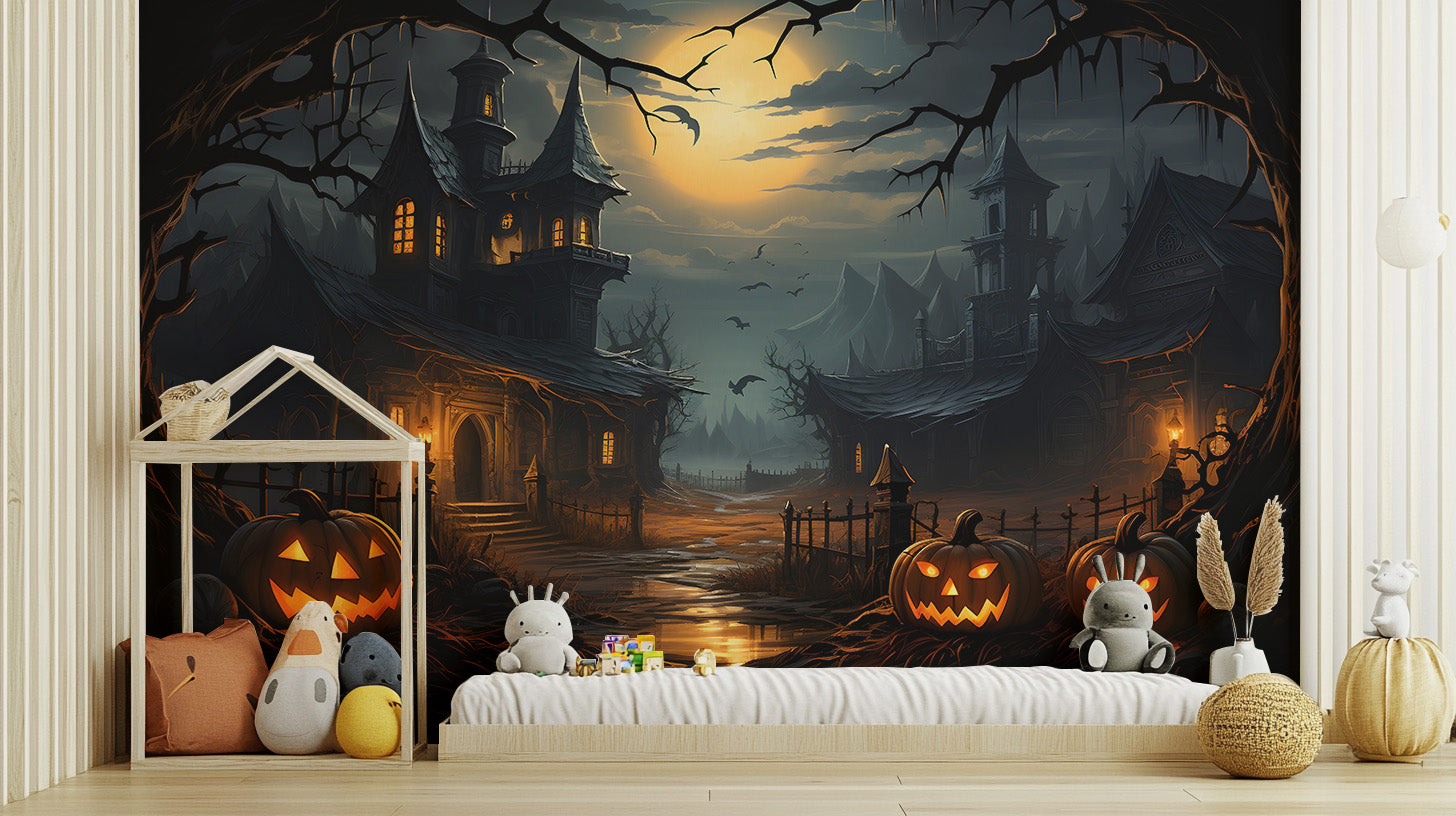 Haunted house mural for Halloween décor
