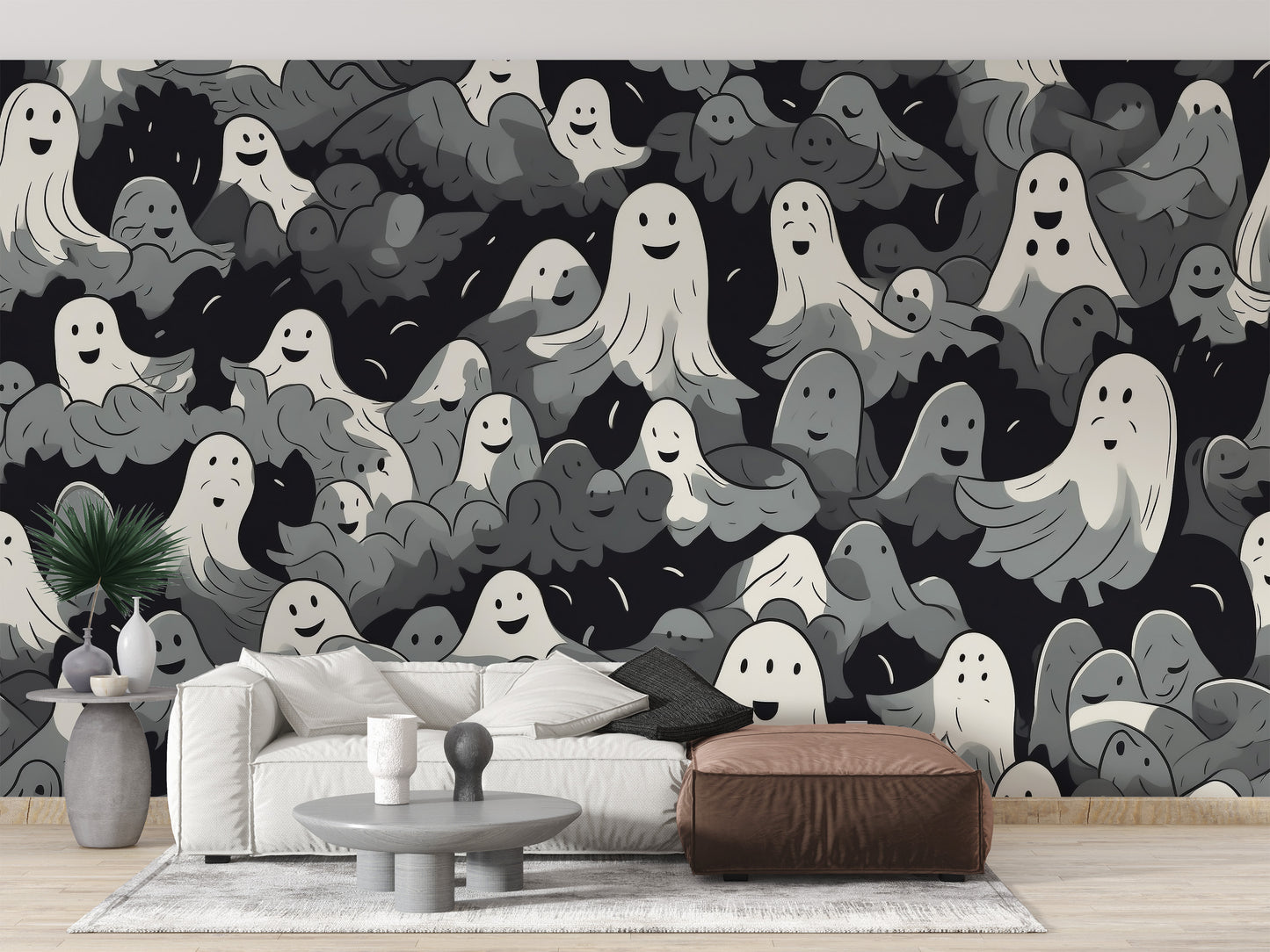 Black and White Ghosts Halloween Wallpaper