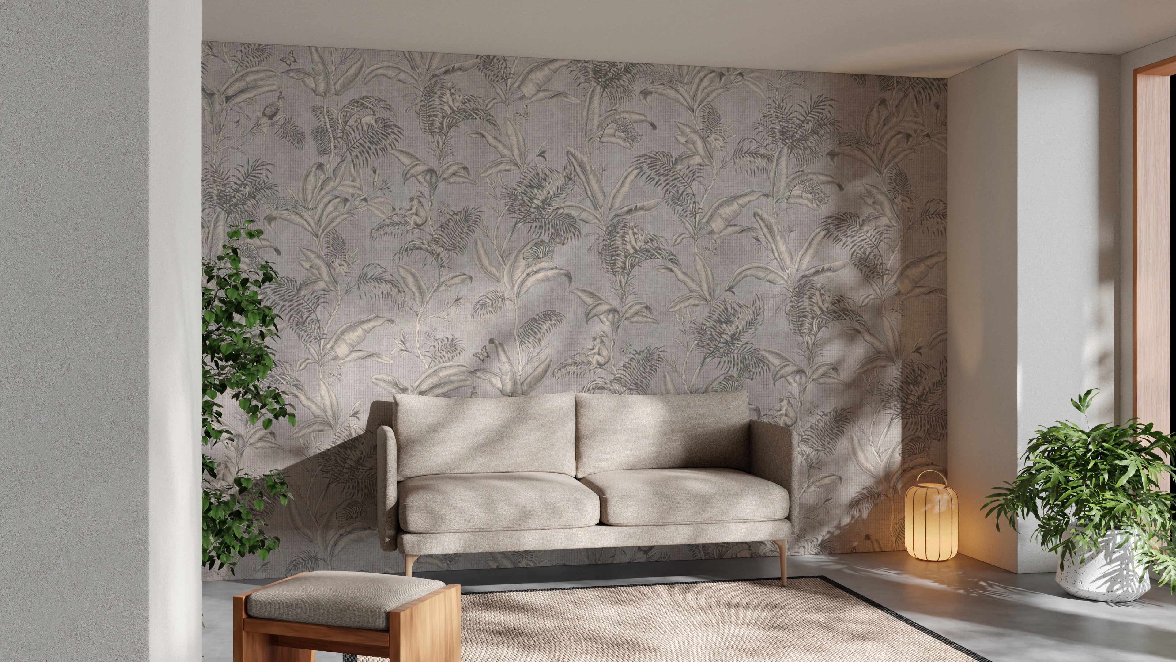 Stylish Darwin Gray Tropical Foliage Wallpaper for Homes
