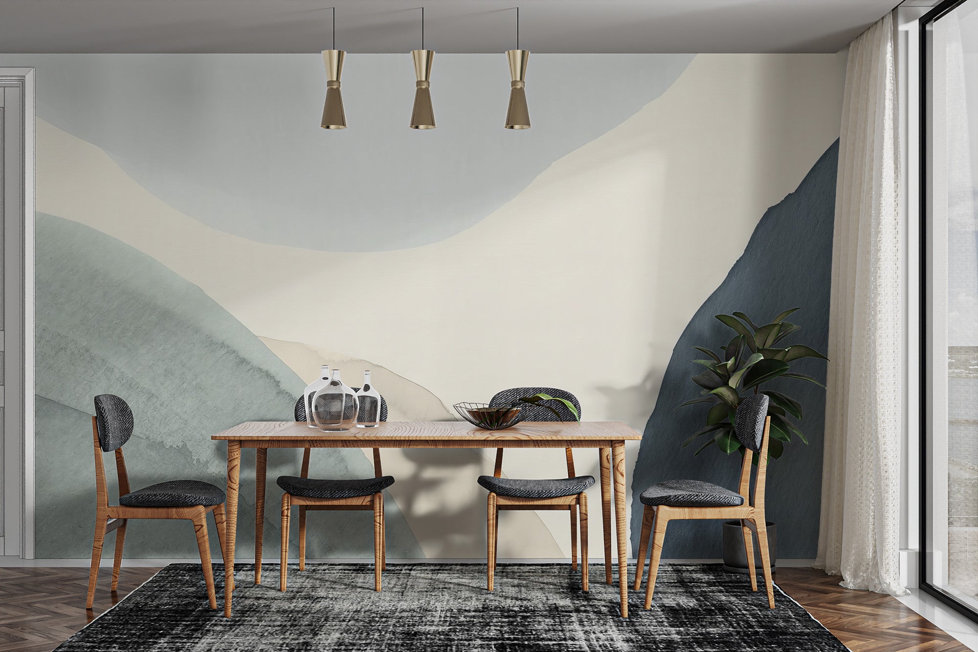 Create a modern dining space with the Calming Contours mural.