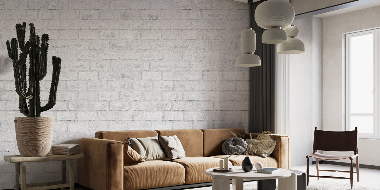 Realistic white brick wall texture wallpaper for interiors
