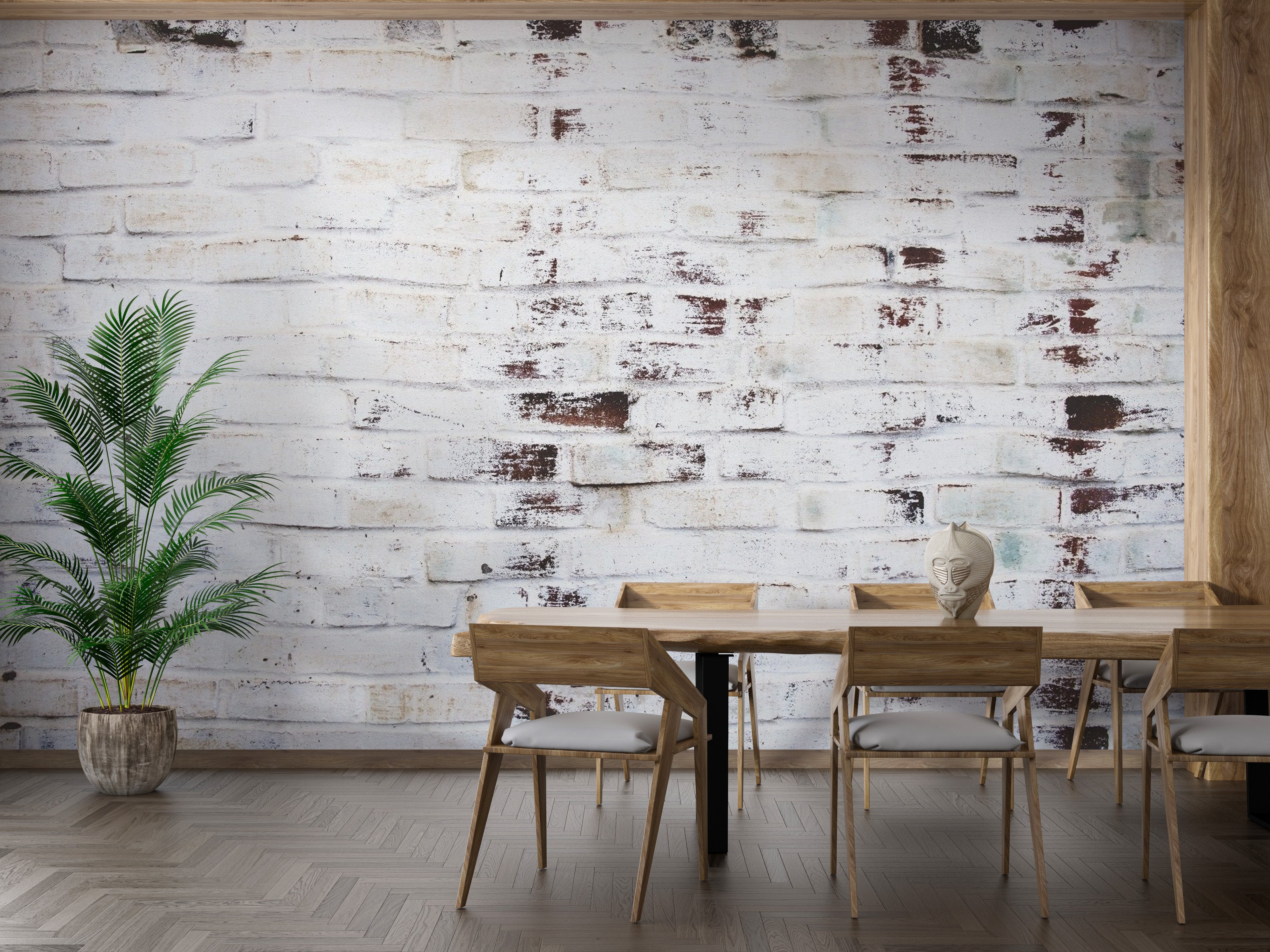 Industrial Grungy White Wash Brick Wallpaper
