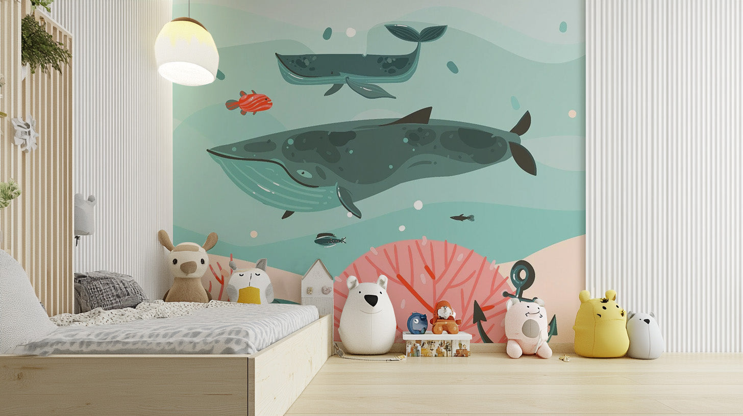 Kids Whale Adventure Underwater Wallpaper Mural design
