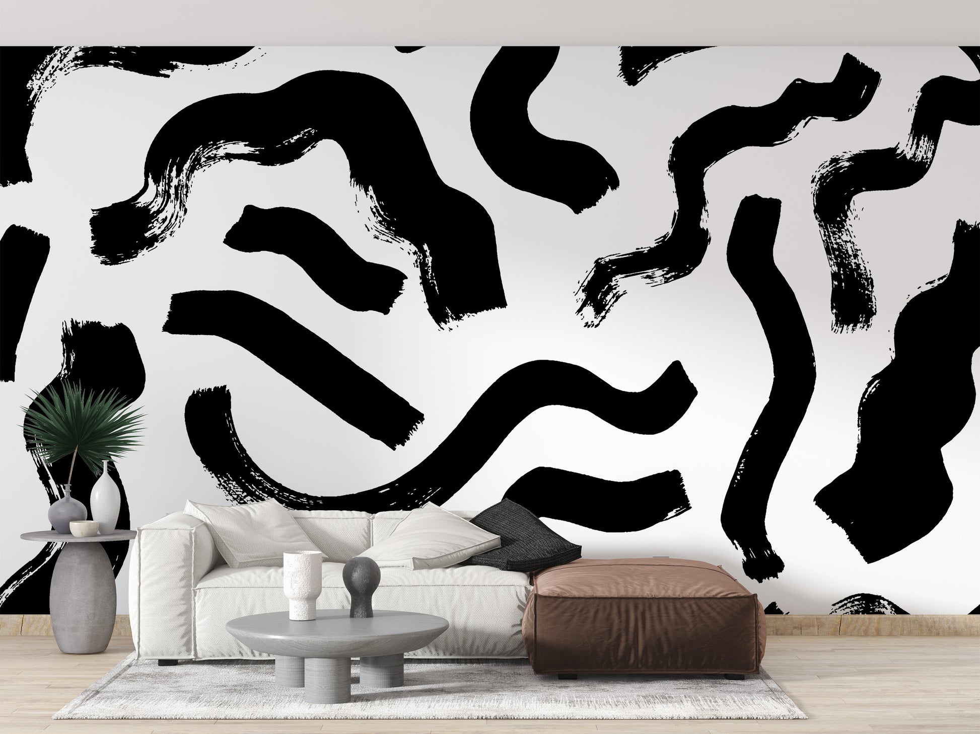 Modern brushstroke art adds elegance to living room decor