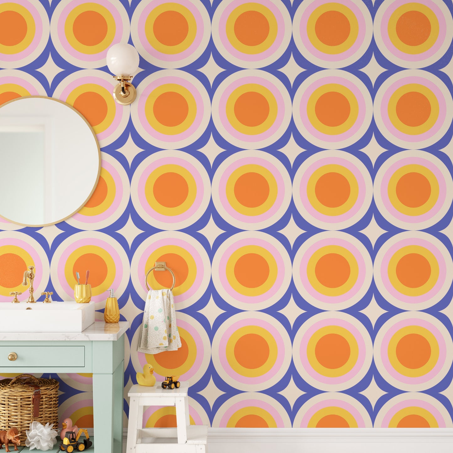 Vintage-inspired dot pattern wallpaper style
