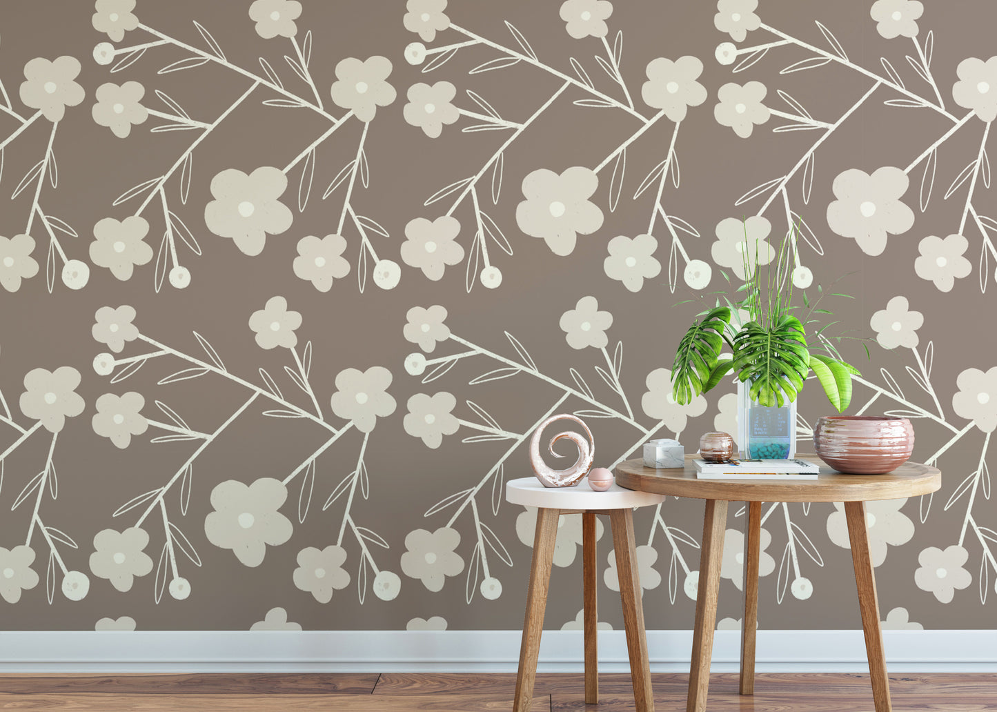 Modern Flower Buds Bush Grey Wallpaper for walls
