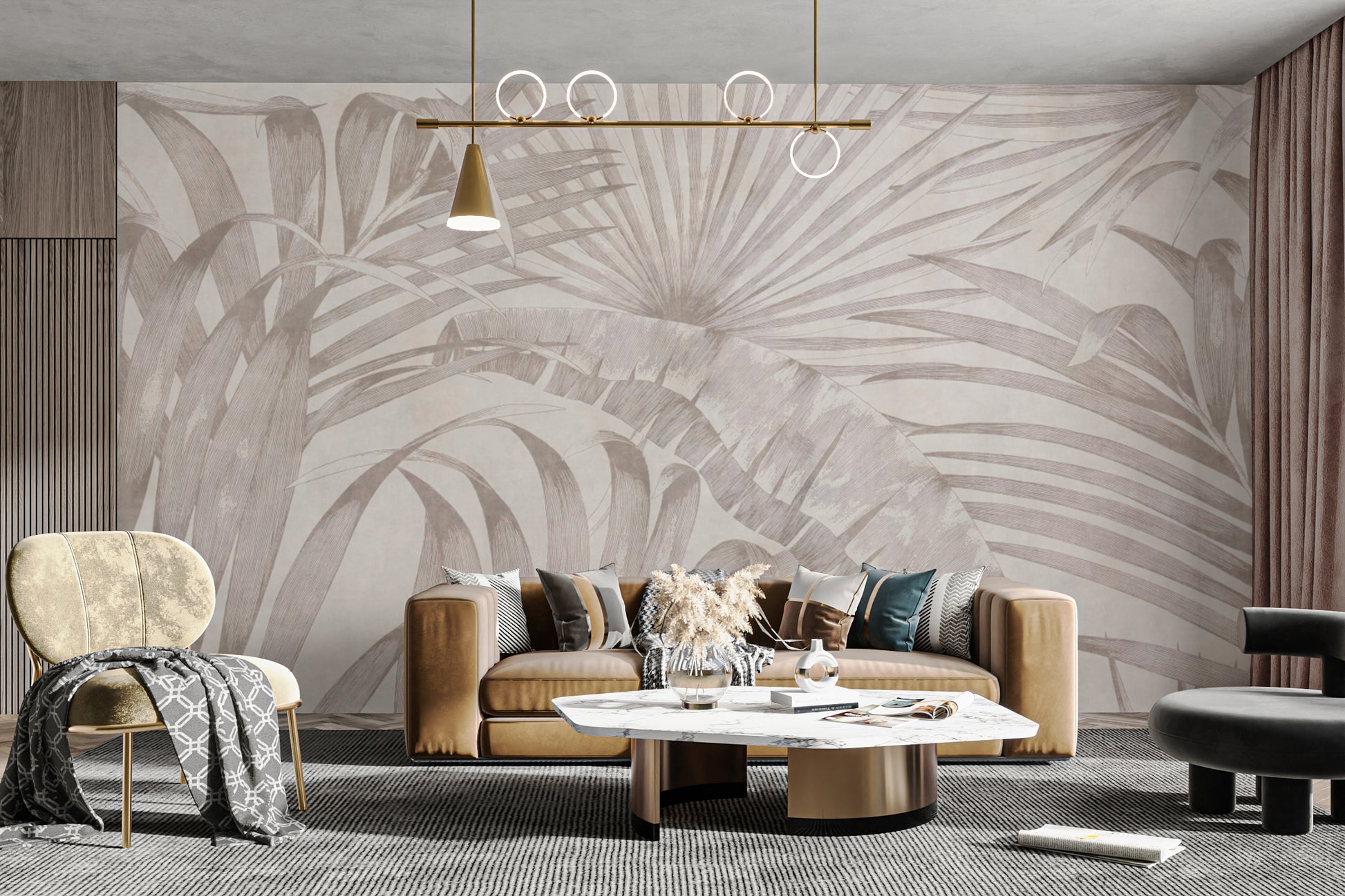 Sophisticated botanical wall mural with palm leaves
