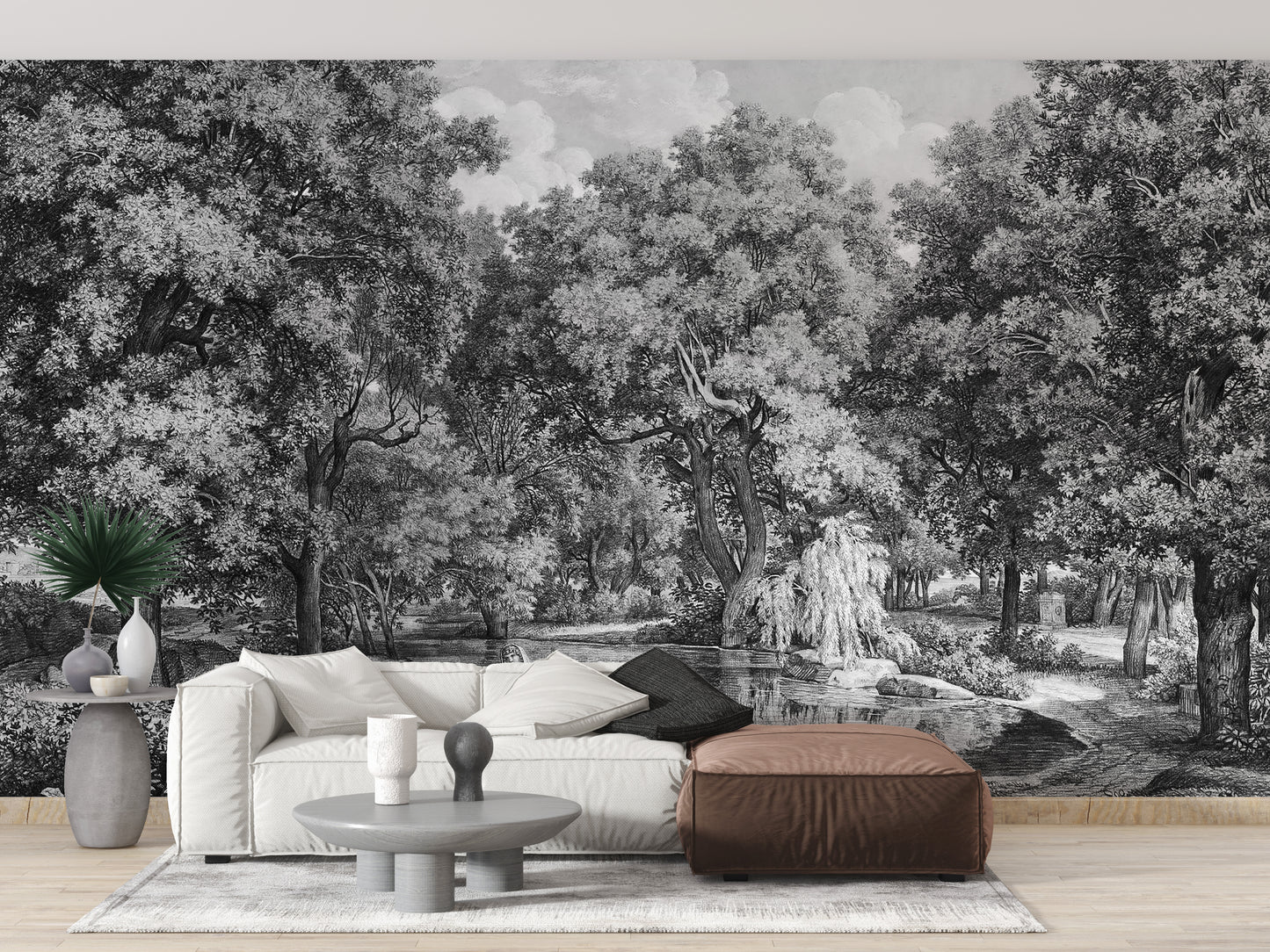 Black and White Lakeside Talk Wallpaper Mural