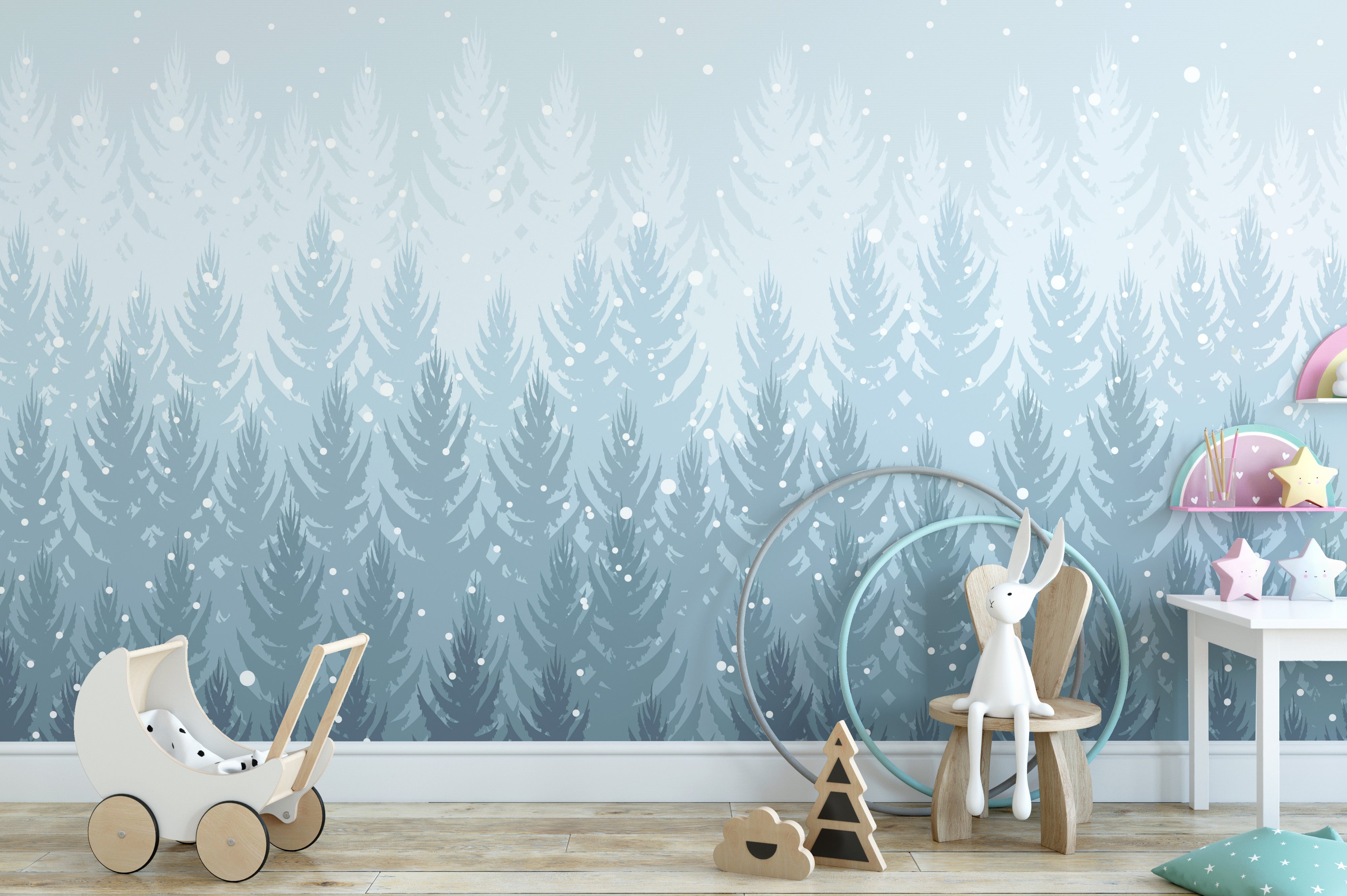 Frosted forest wallpaper with snowfall
