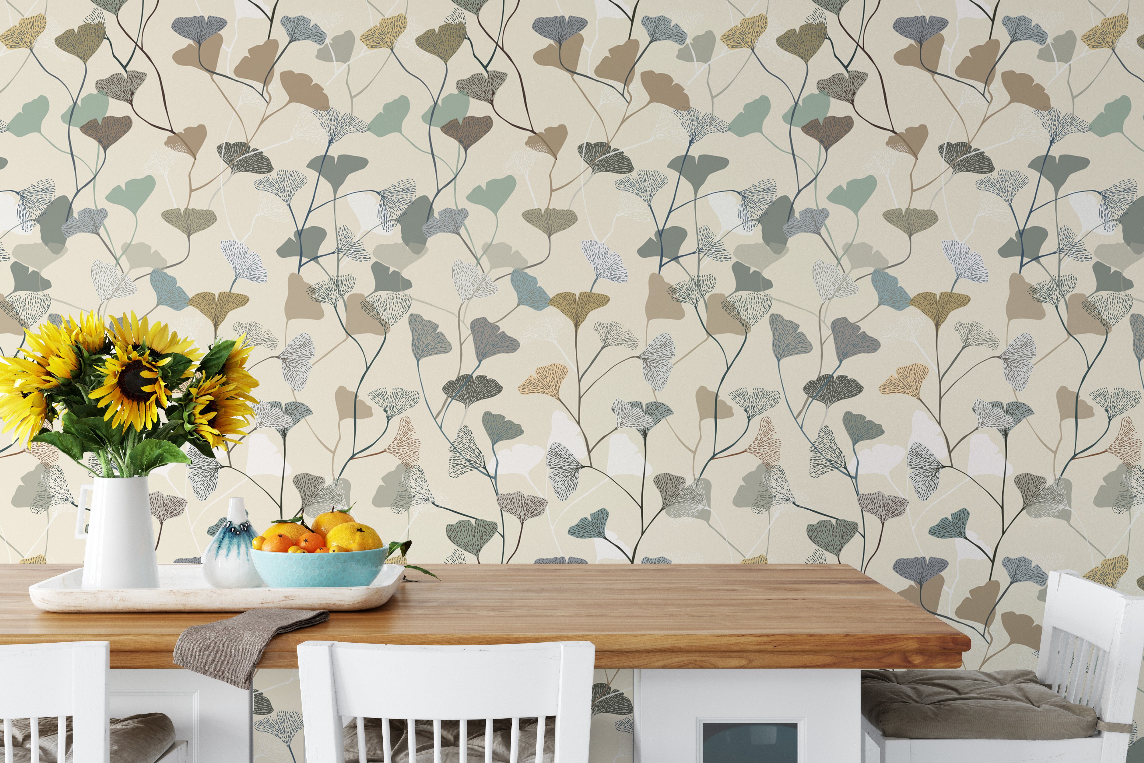 Sophisticated Ginkgo Leaf Pattern Wallpaper
