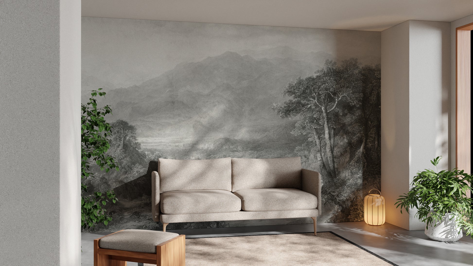 Classic scenic mountain and forest wallpaper mural
