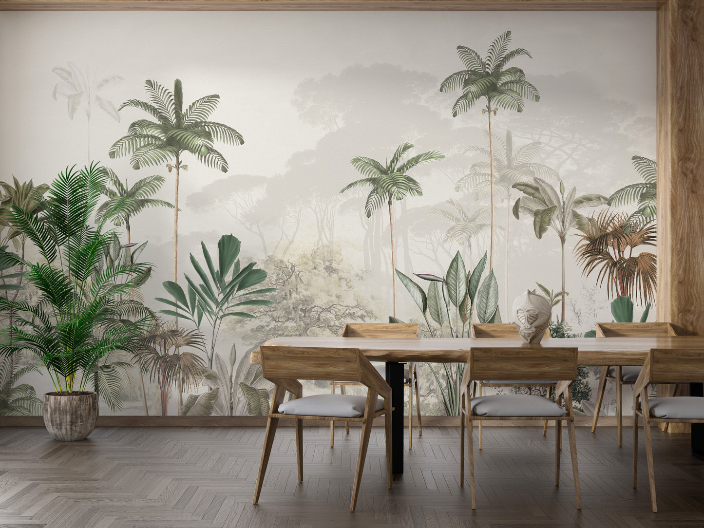 Tropical Trees White Tone Mural Wallpaper