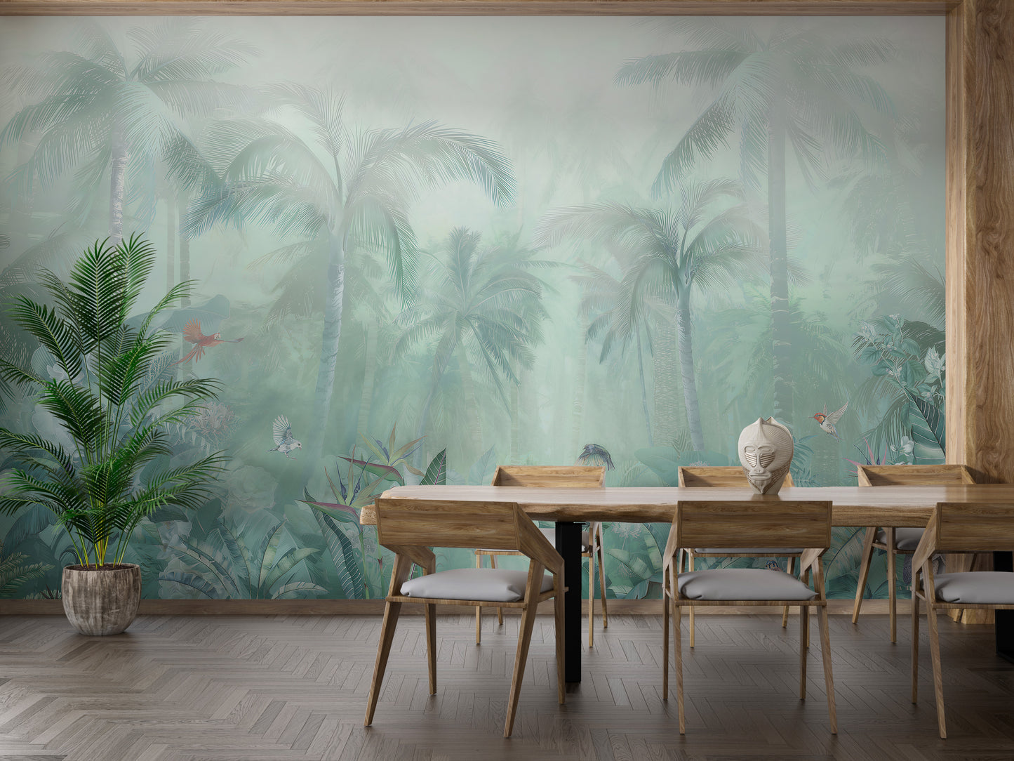 Mint Green Colored Forest View Wallpaper Murals