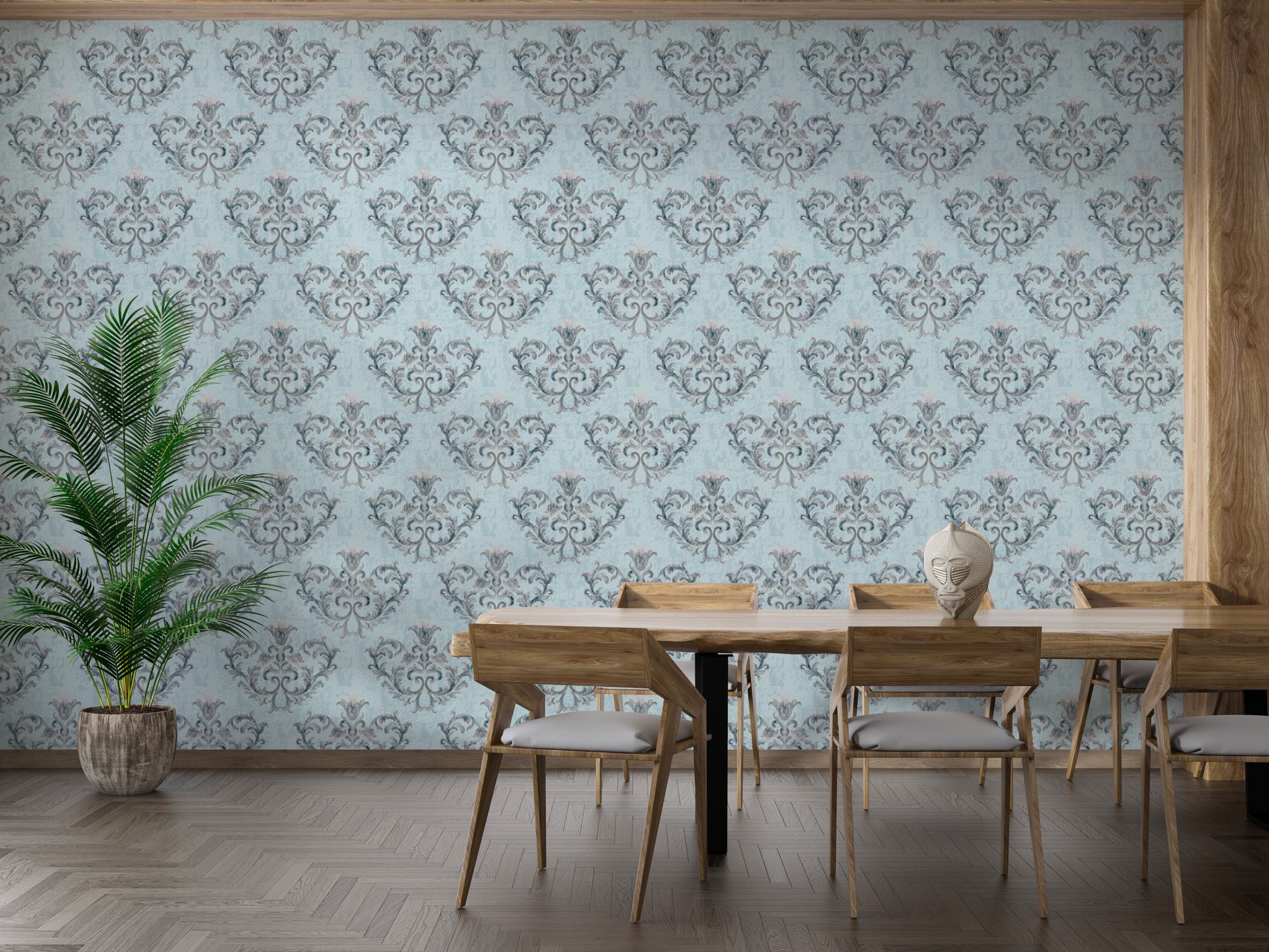 Self-Adhesive Grey Damask Wallpaper Design