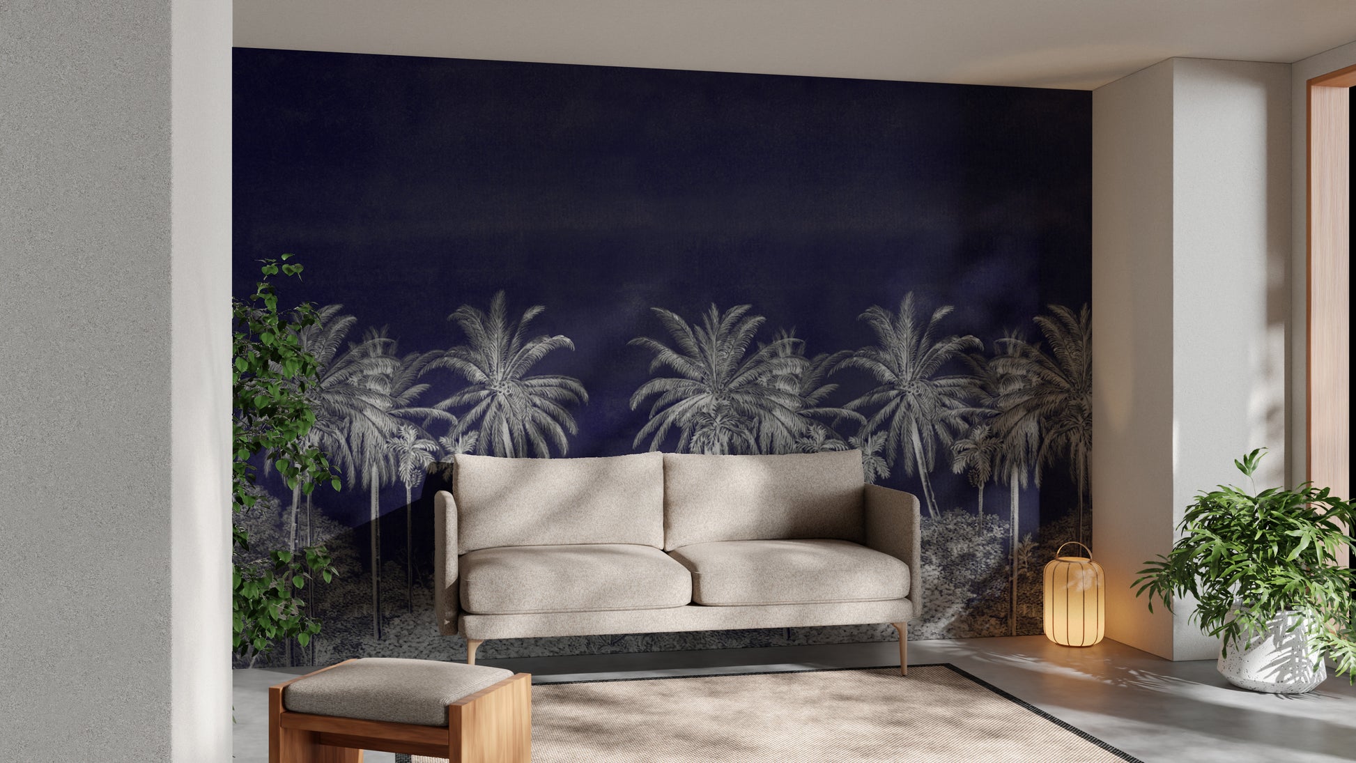 Sophisticated monochrome palm forest wallpaper mural
