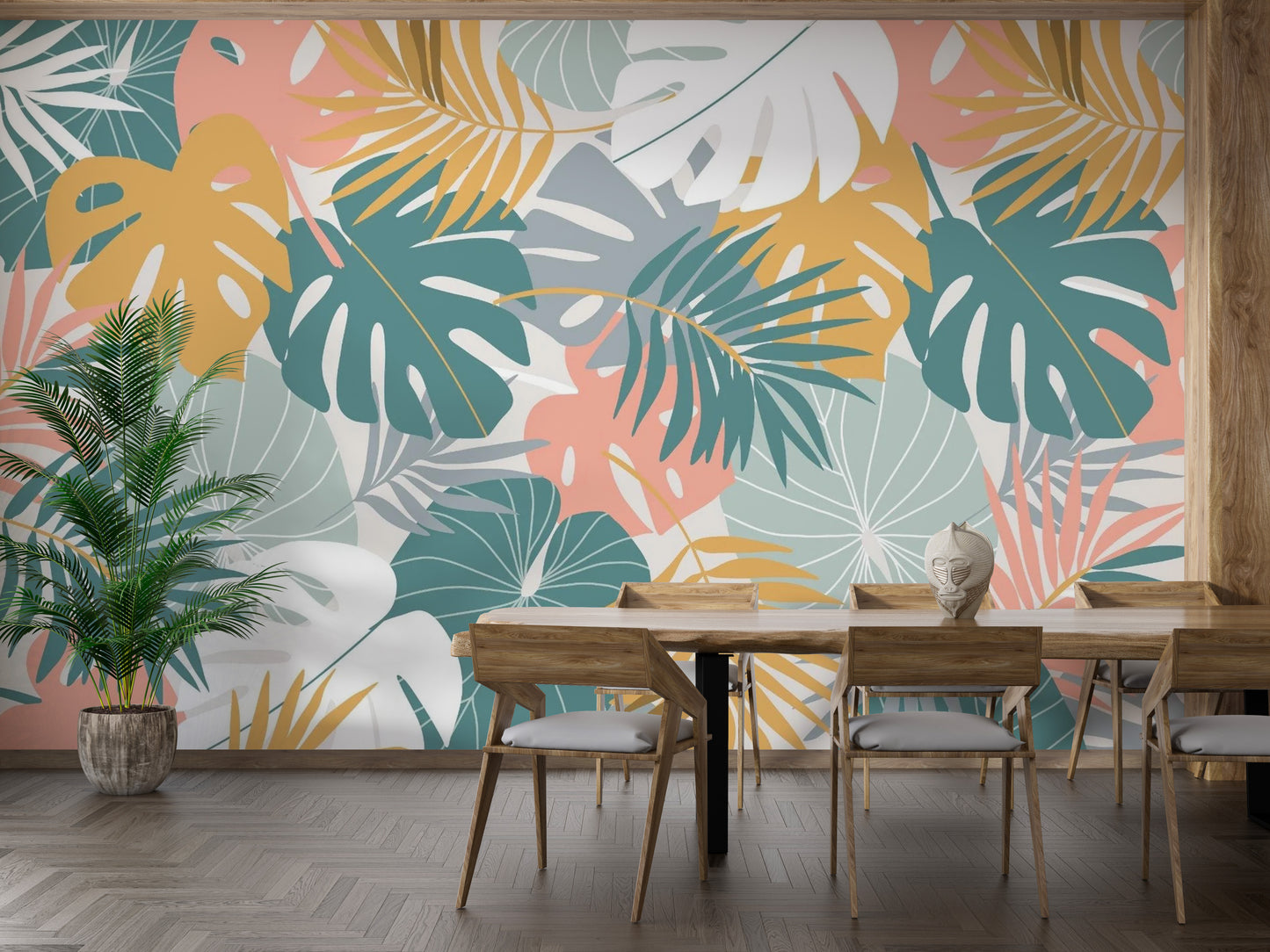 Vibrant Tropical Leaves Wall Mural Design