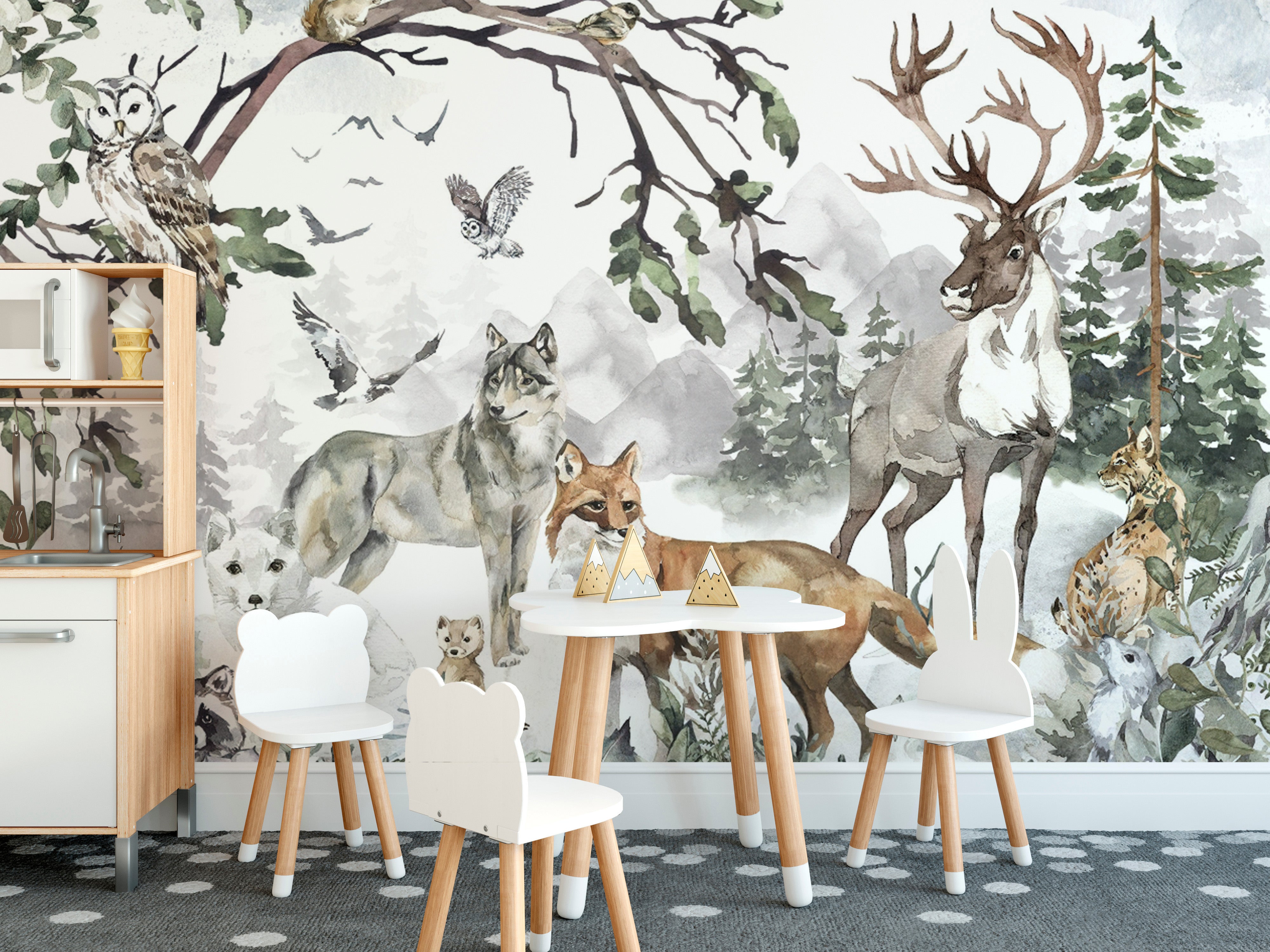 Artistic Forest Animal Watercolor Mural
