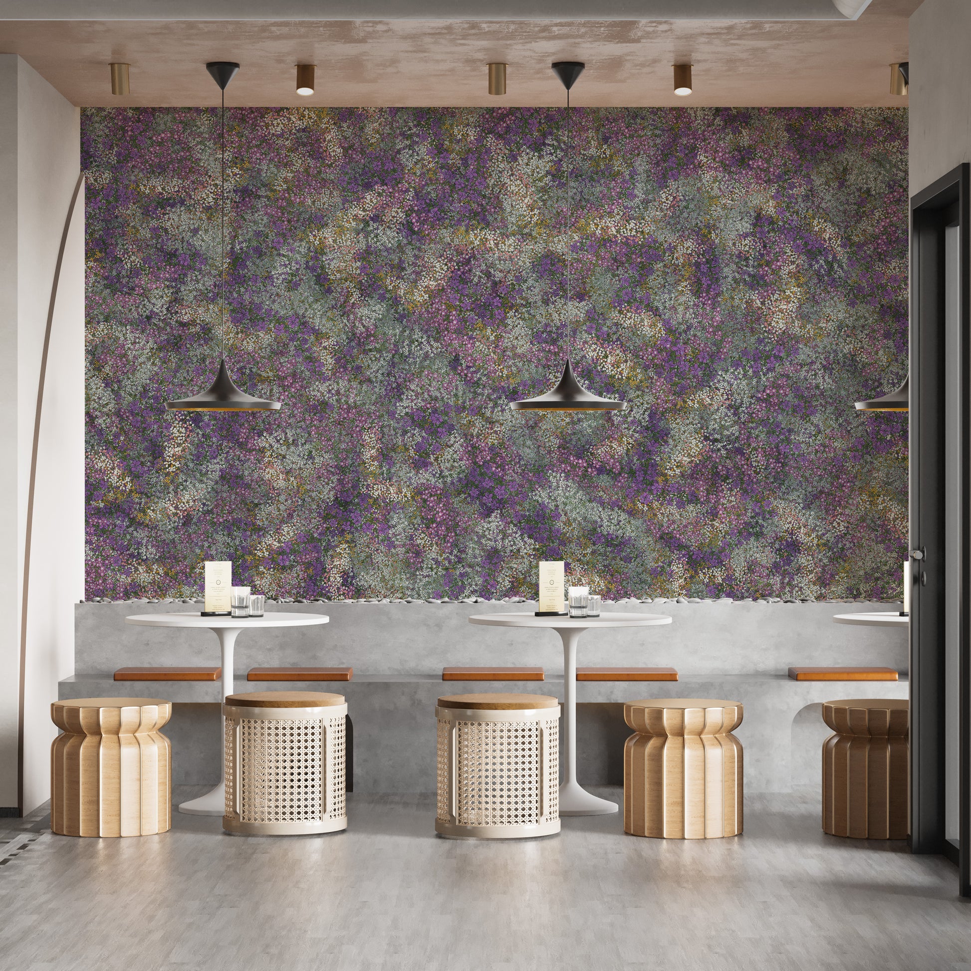 Botanical-inspired wallpaper with flowers
