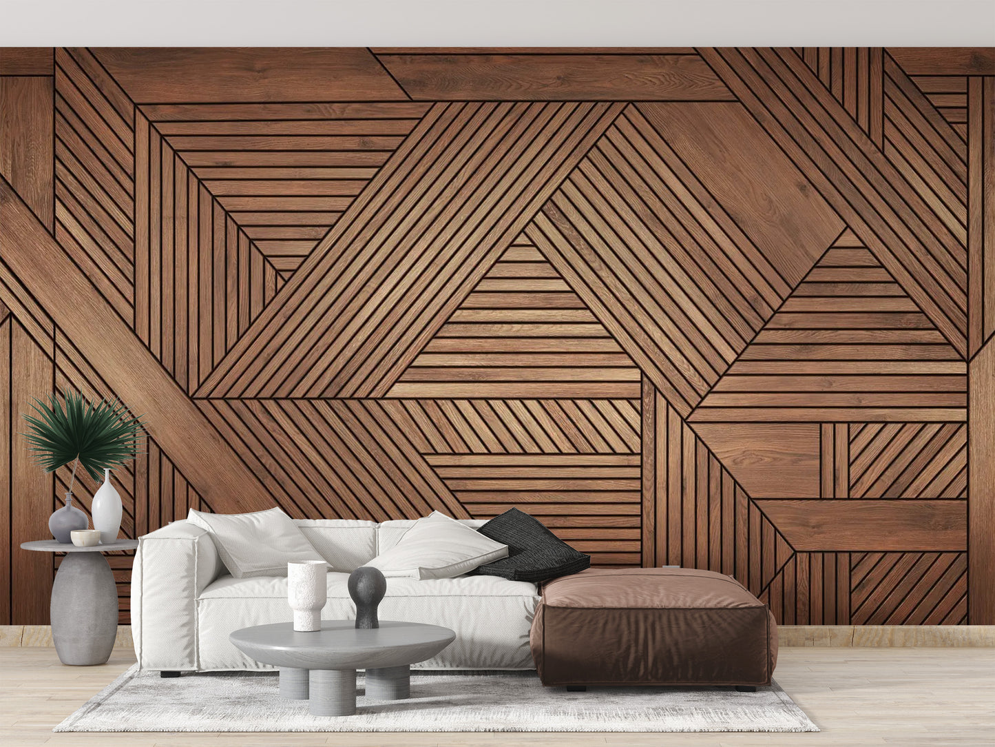 Geometric Wooden Wallpaper Mural for modern homes
