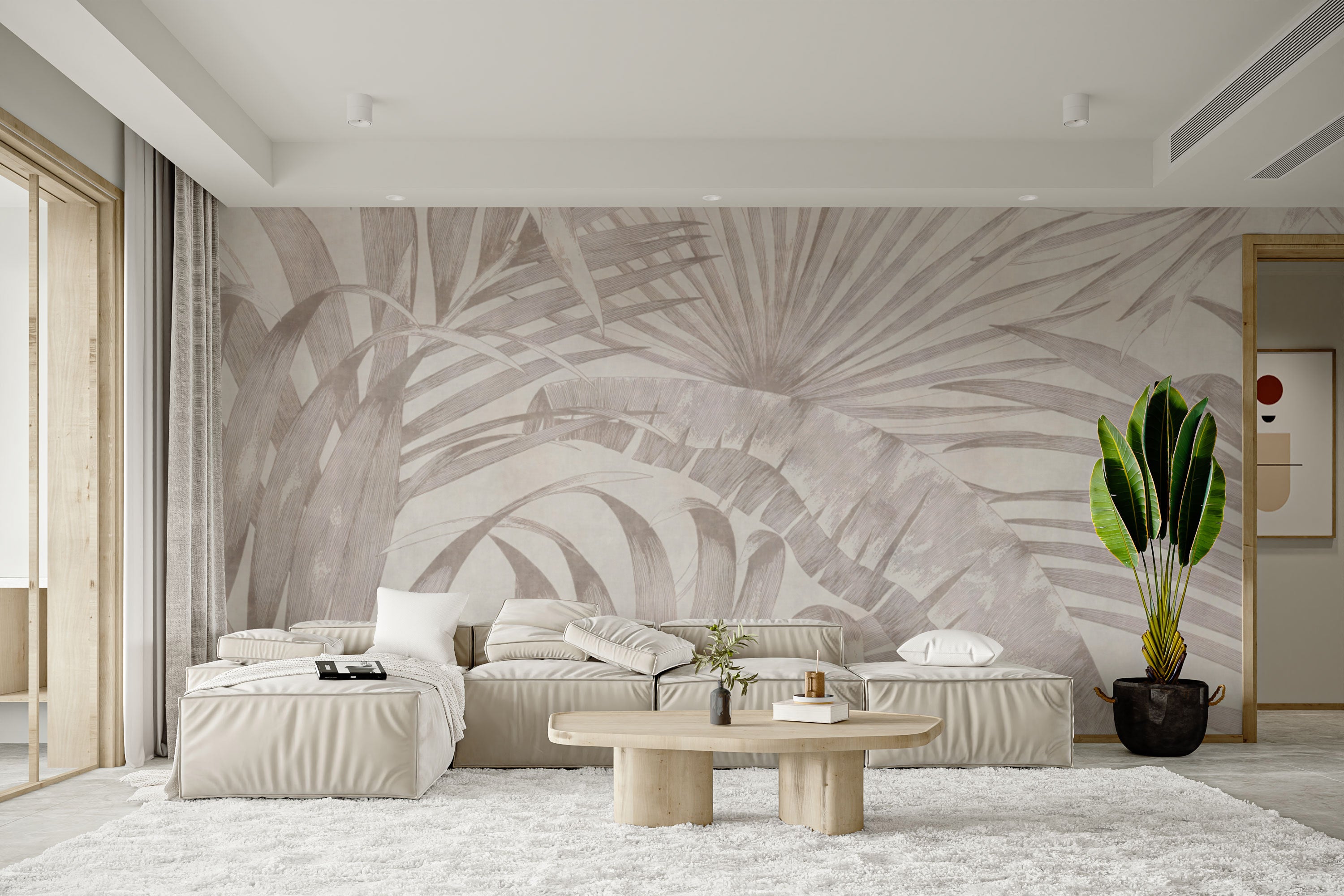 Neutral vintage palm leaf wallpaper for home decor
