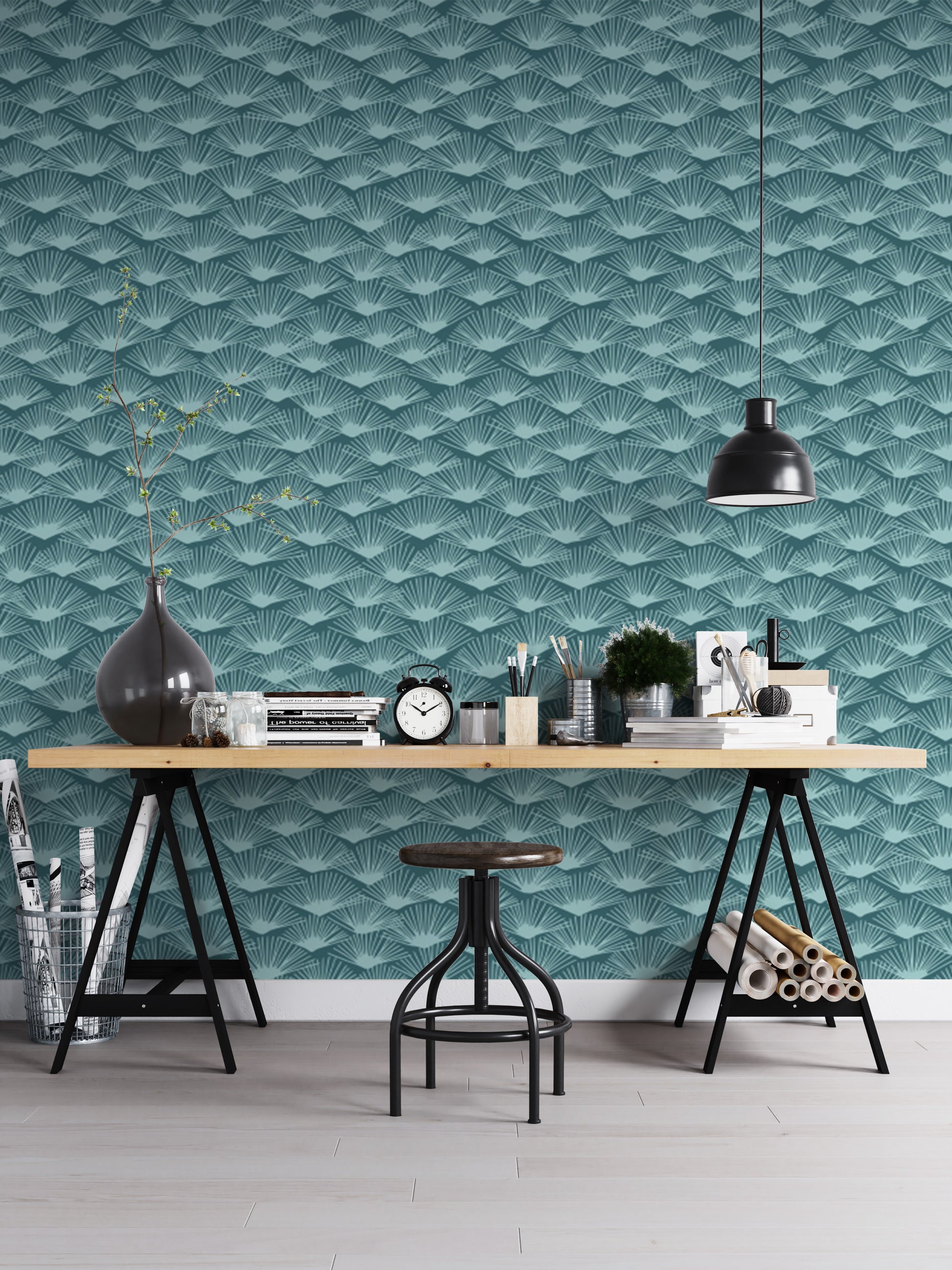 Elegant Tropical Teal wallpaper for vibrant, stylish interiors.
