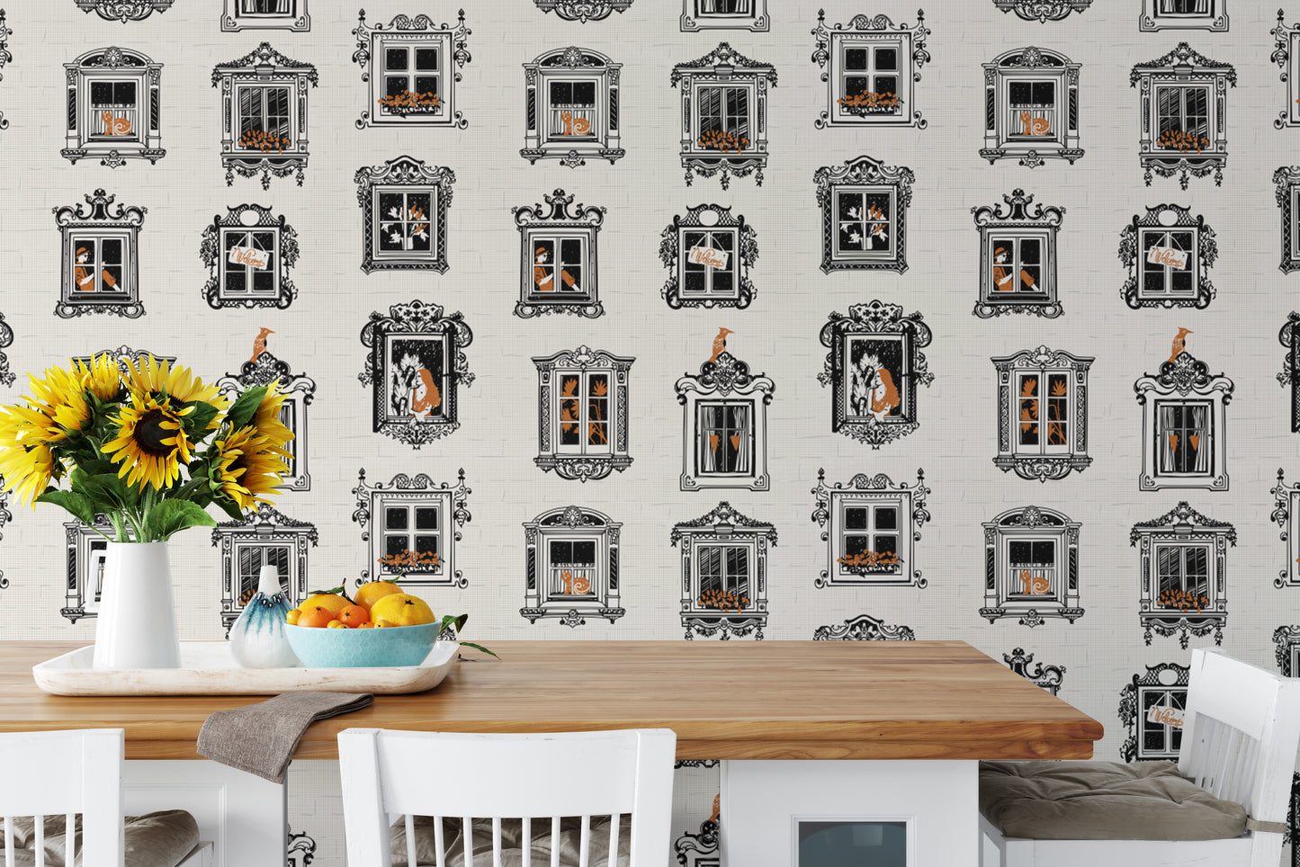 Charming Cats Vintage Wallpaper for Living Rooms
