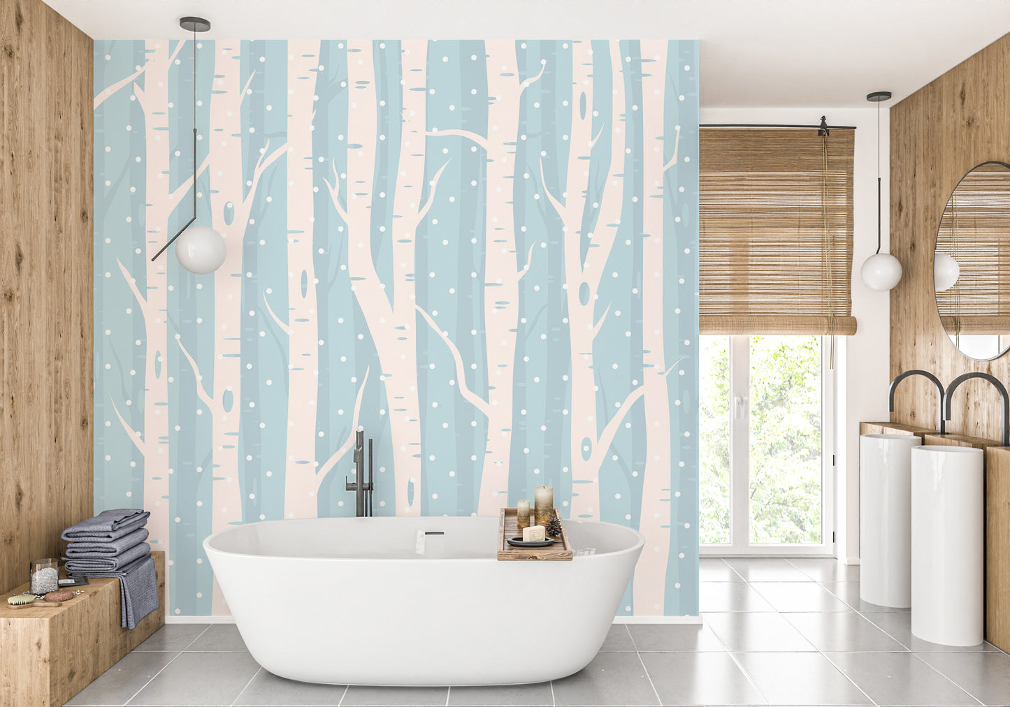 Blue Winter Forest Wallpaper Wall Mural