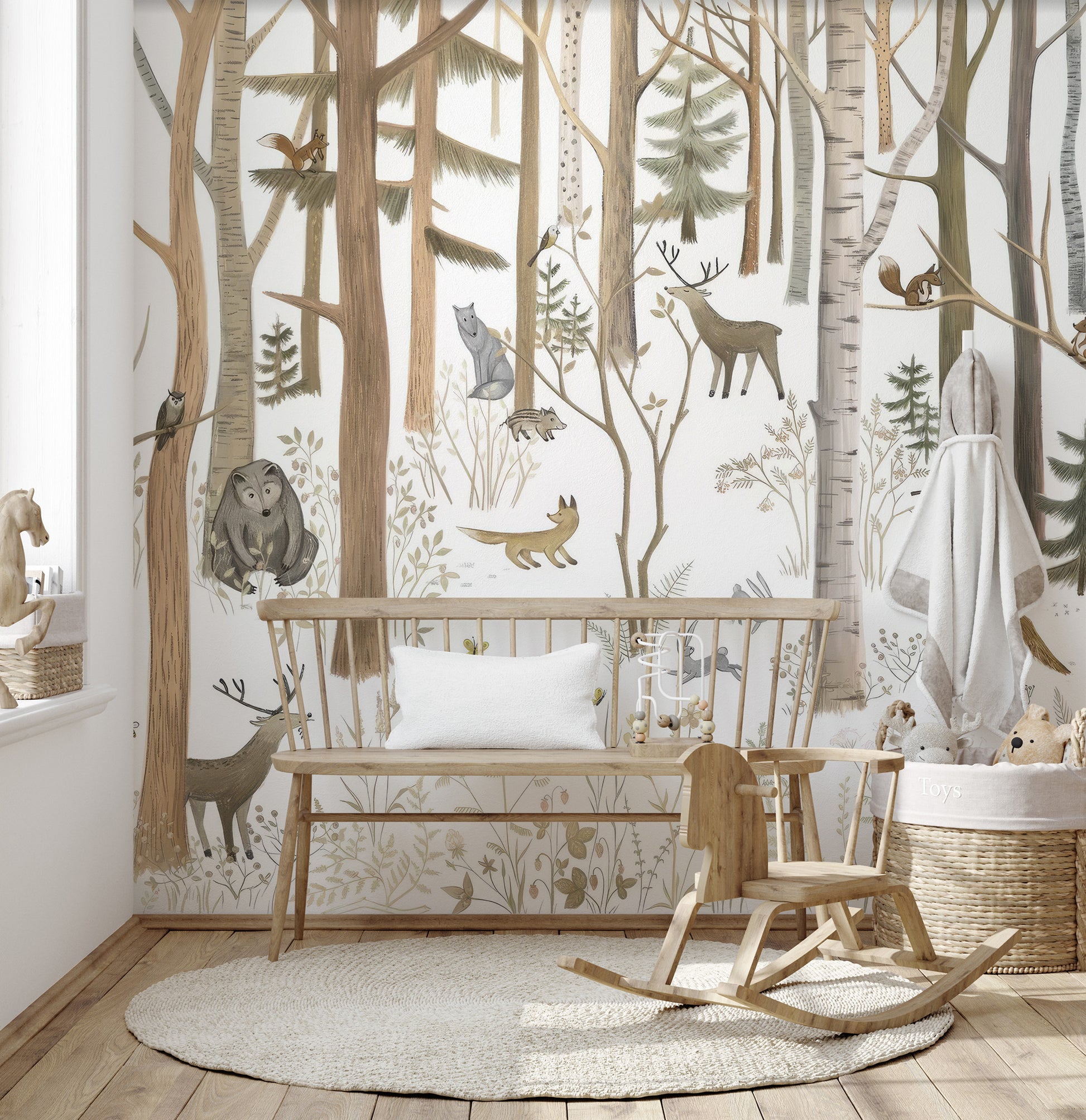 Peaceful pines nursery wallpaper design