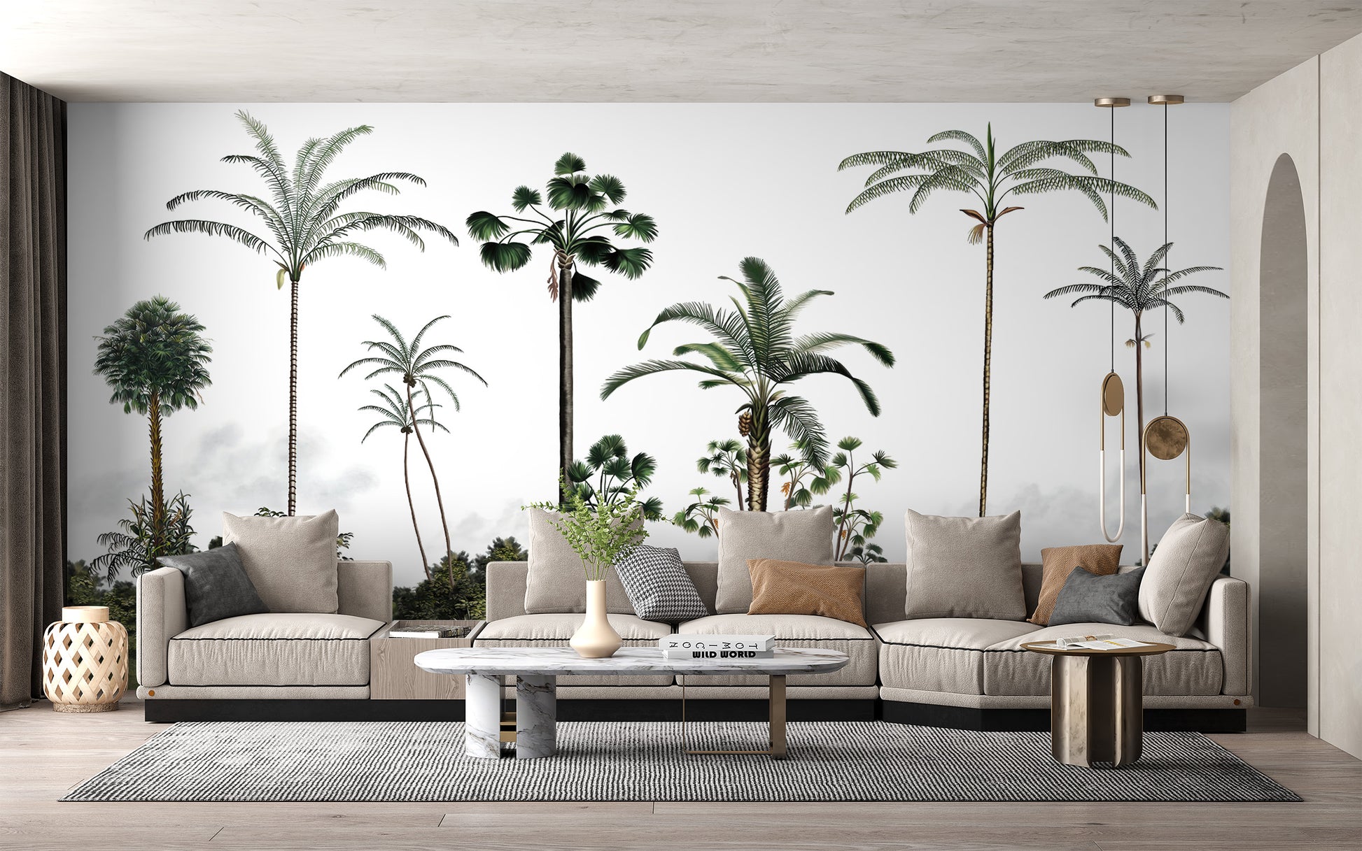 Tropical Palm Tree Landscape Mural with lush greenery
