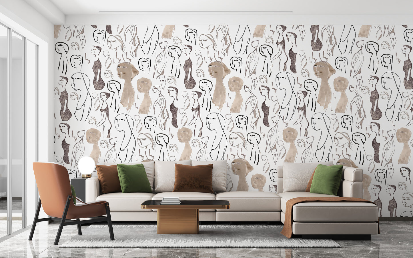 Abstract faces mural adds charm to living room