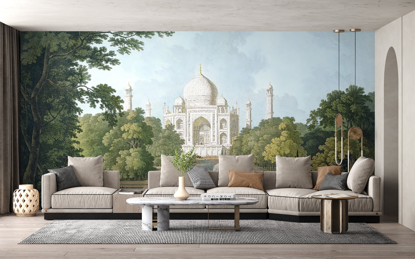 Historic Taj Mahal landscape wallpaper for elegant decor
