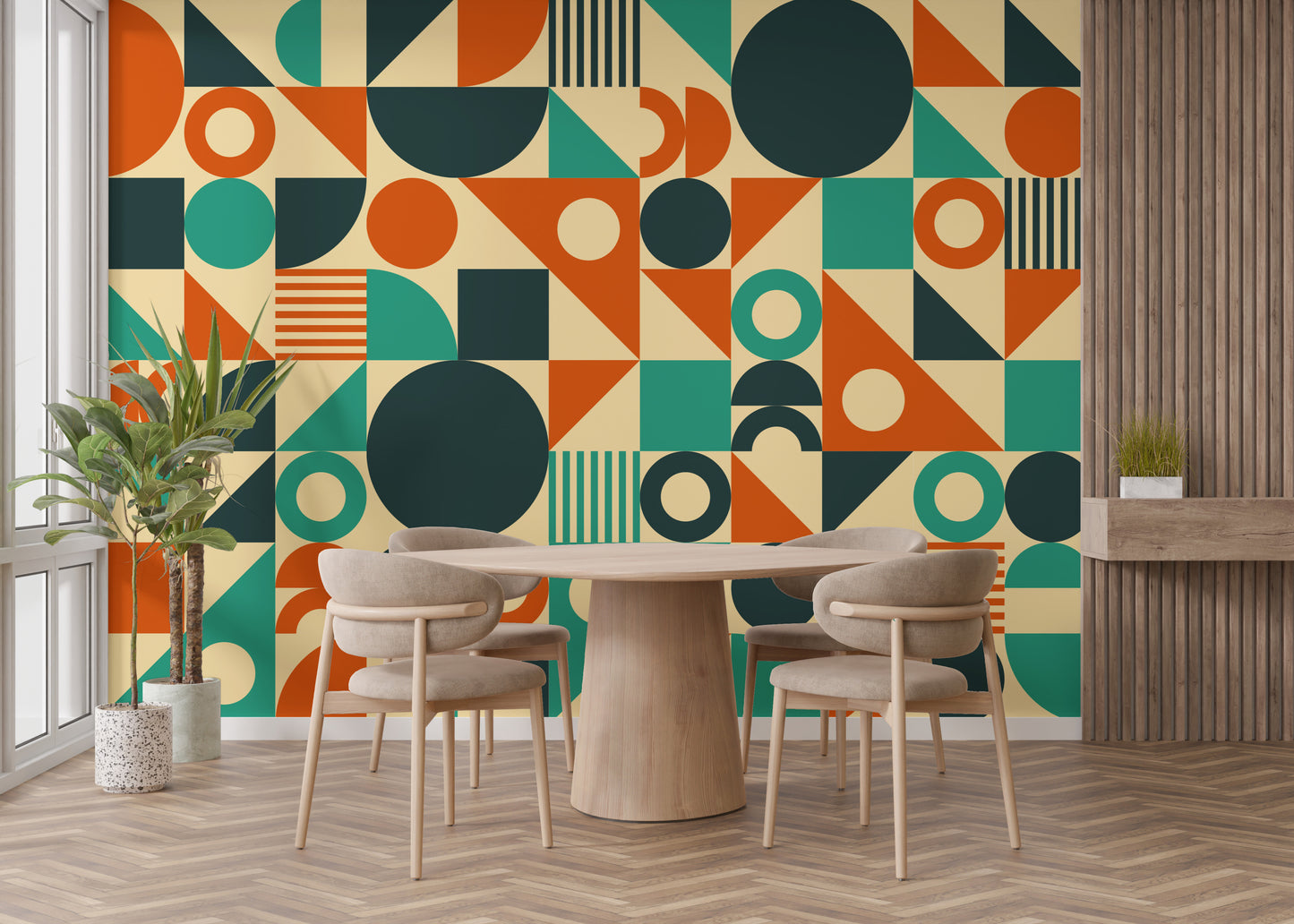 Orange & Green Mid Century Wallpaper Murals