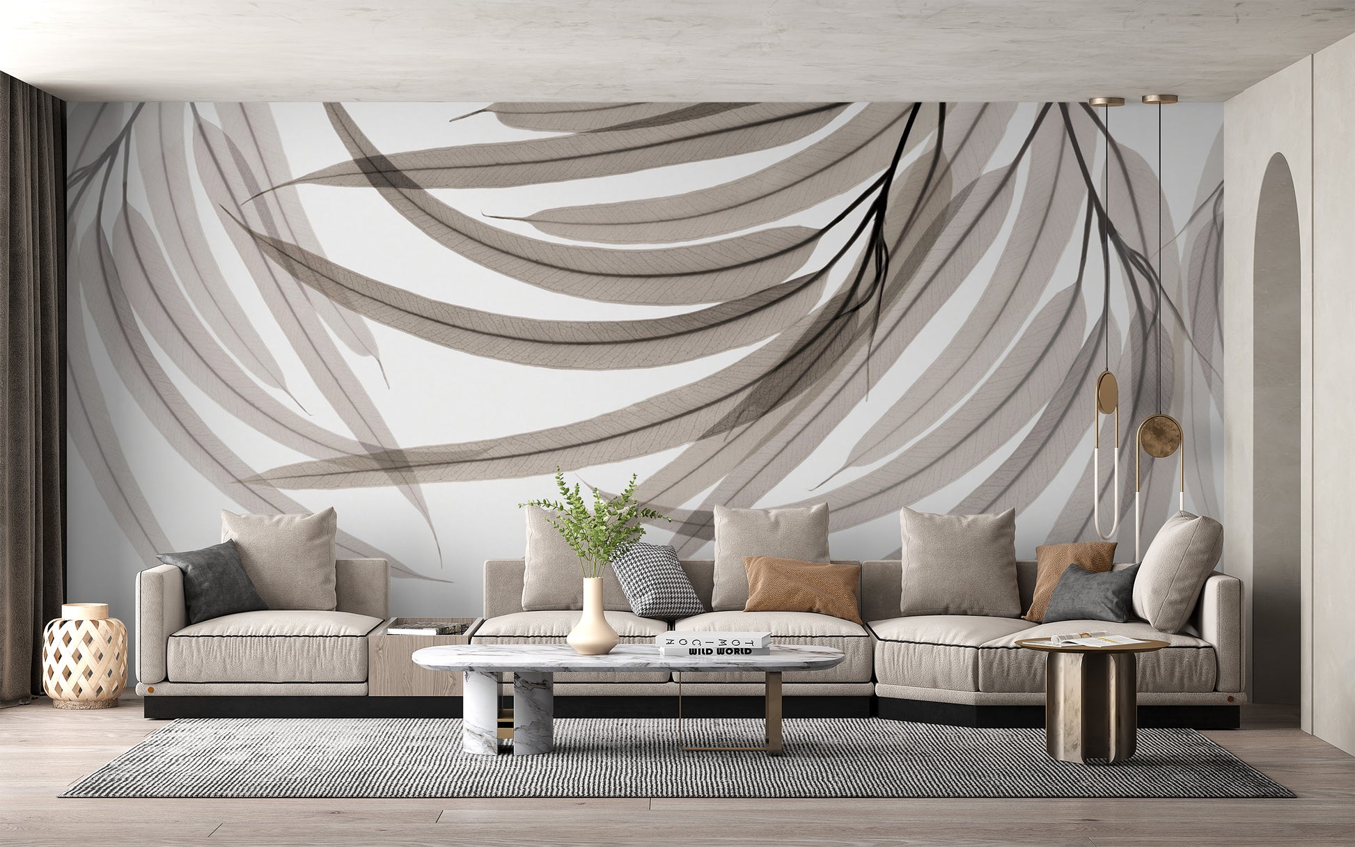 Elegant transparent leaf wallpaper in neutral tones
