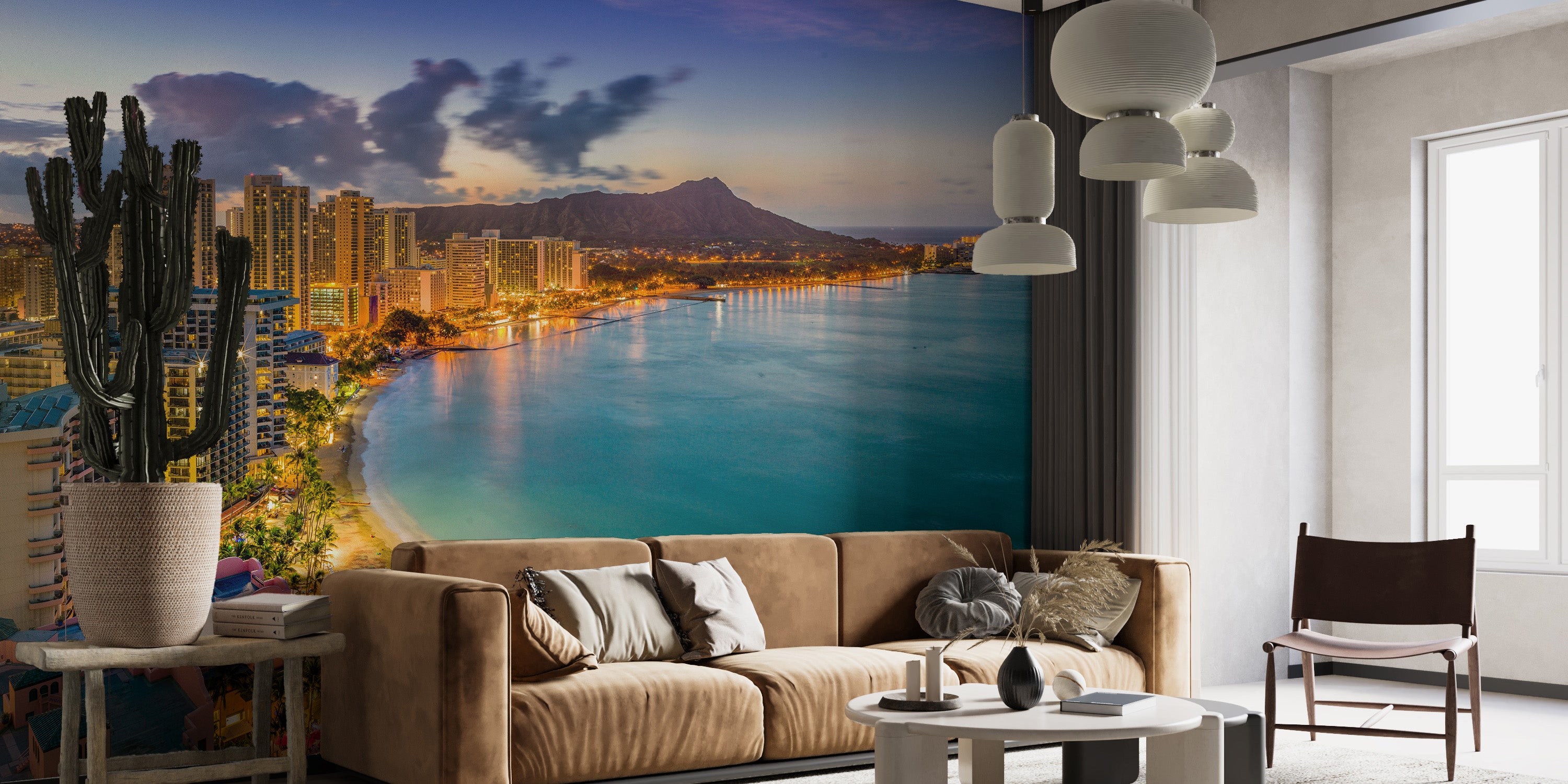 Hawaii-inspired Waikiki Beach sunset wallpaper mural