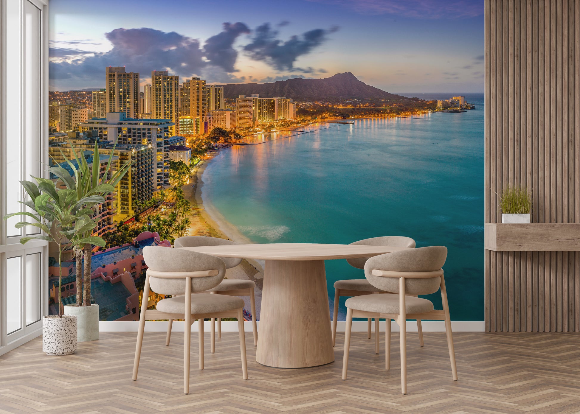 Vibrant Waikiki Beach Hawaii wallpaper for living spaces