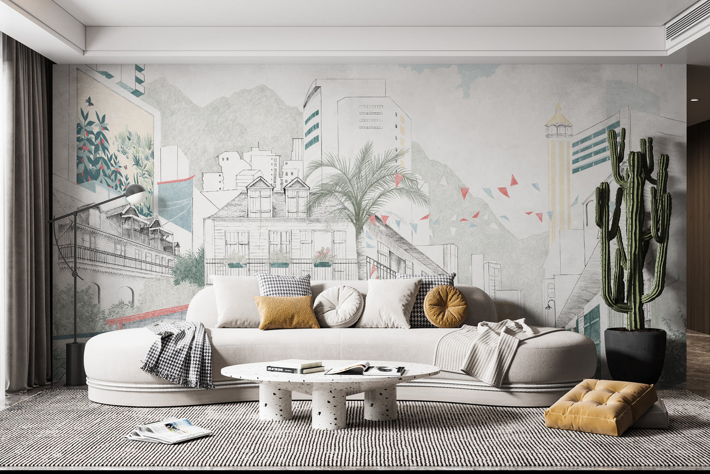 Hand-Drawn Urban Cityscape Mural