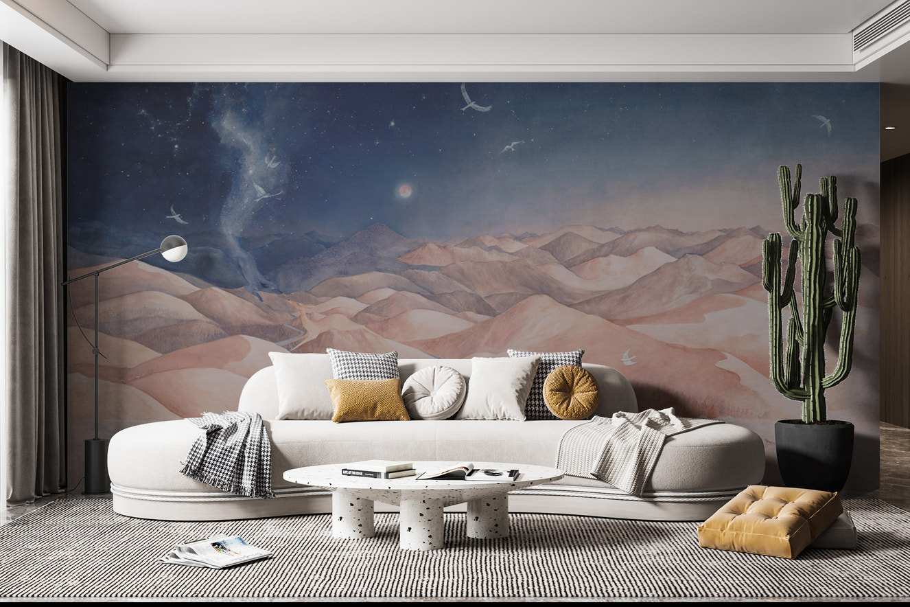 Mystical starry night landscape wallpaper mural
