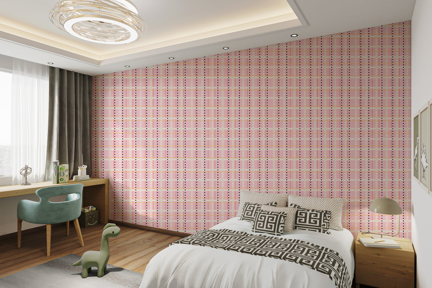 Dotted pink wallpaper for French-style decor