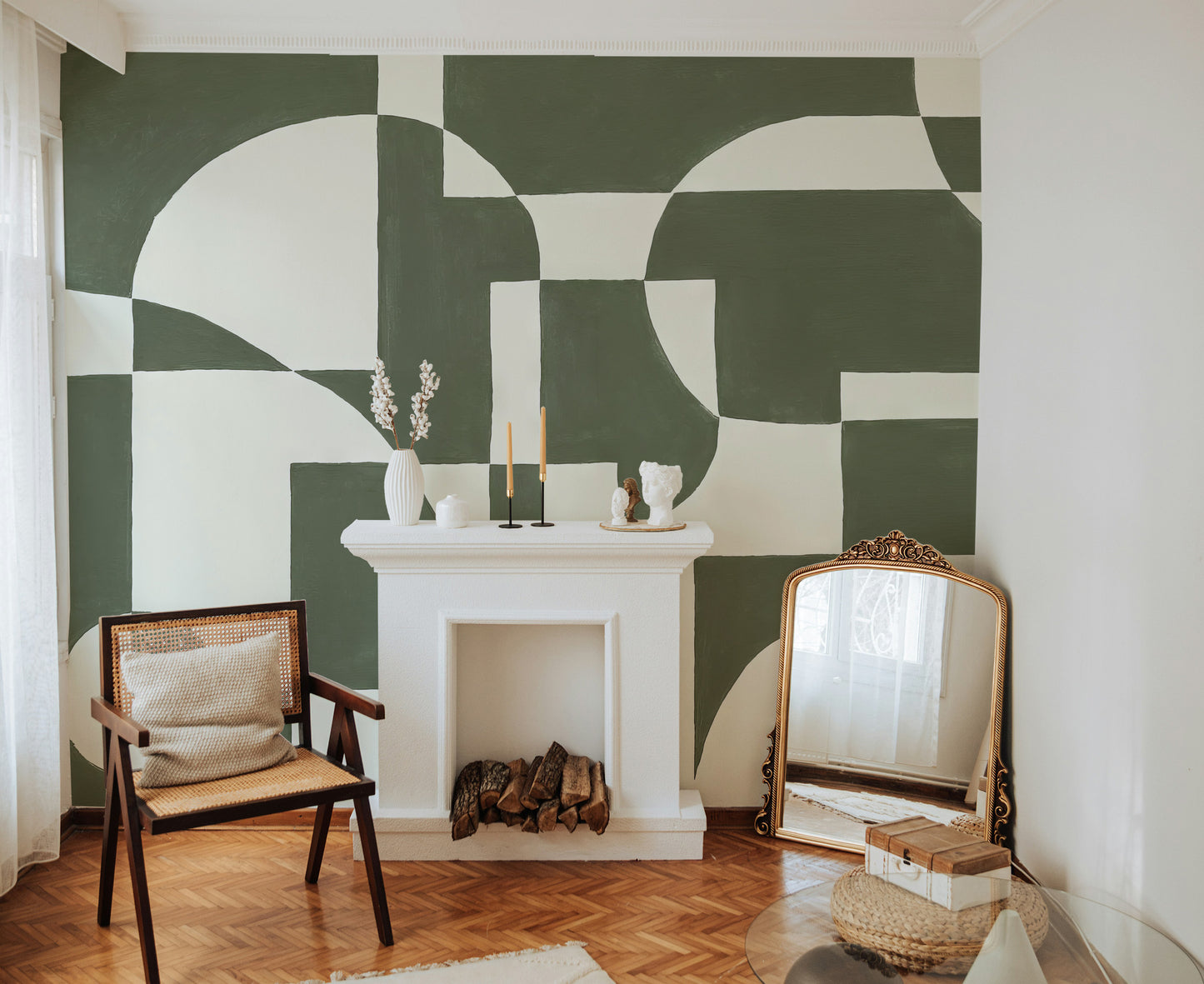 Emerald Geometric Elegance Mural