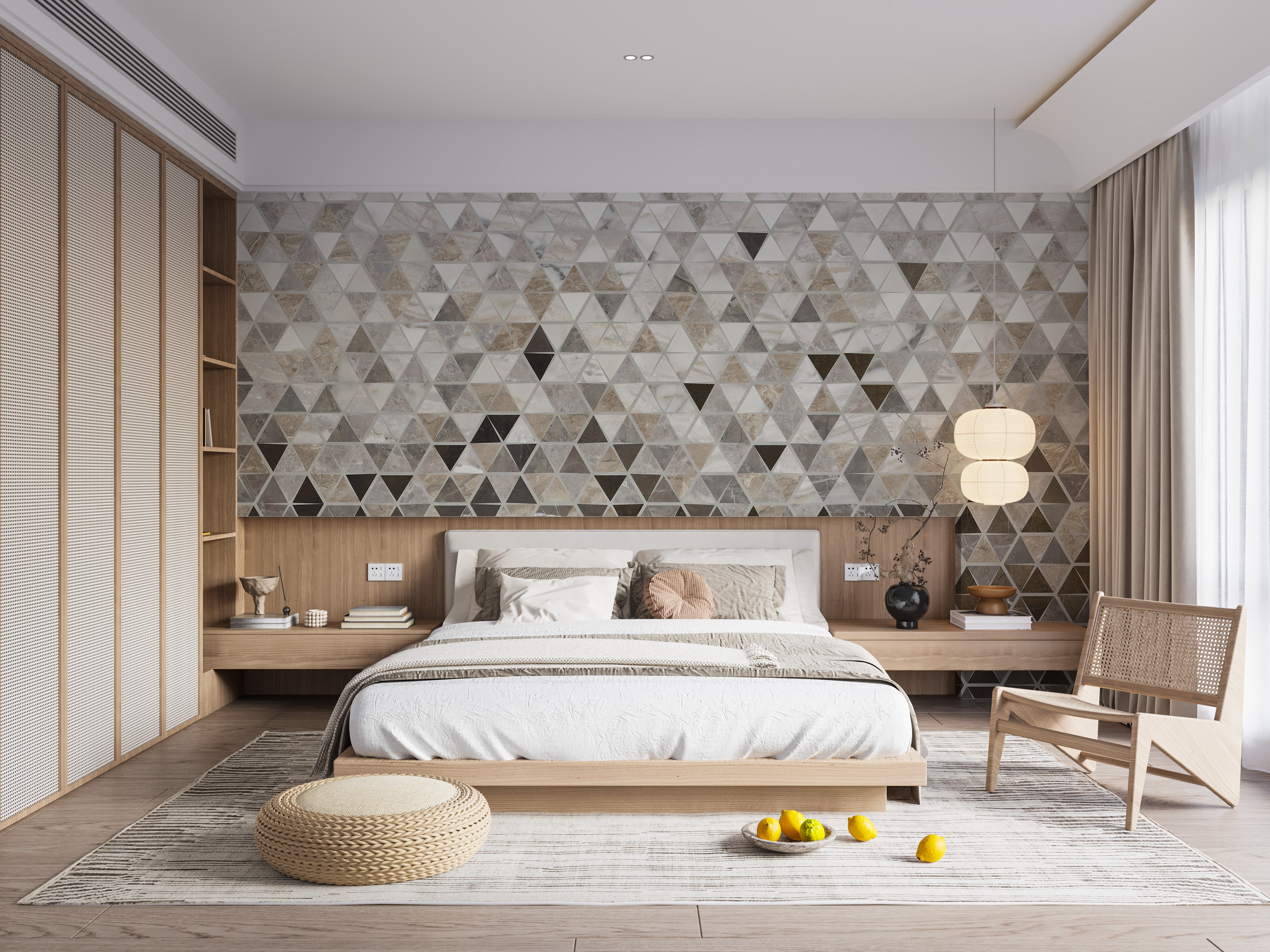 Chic Sepia Triangle Tiles Mural
