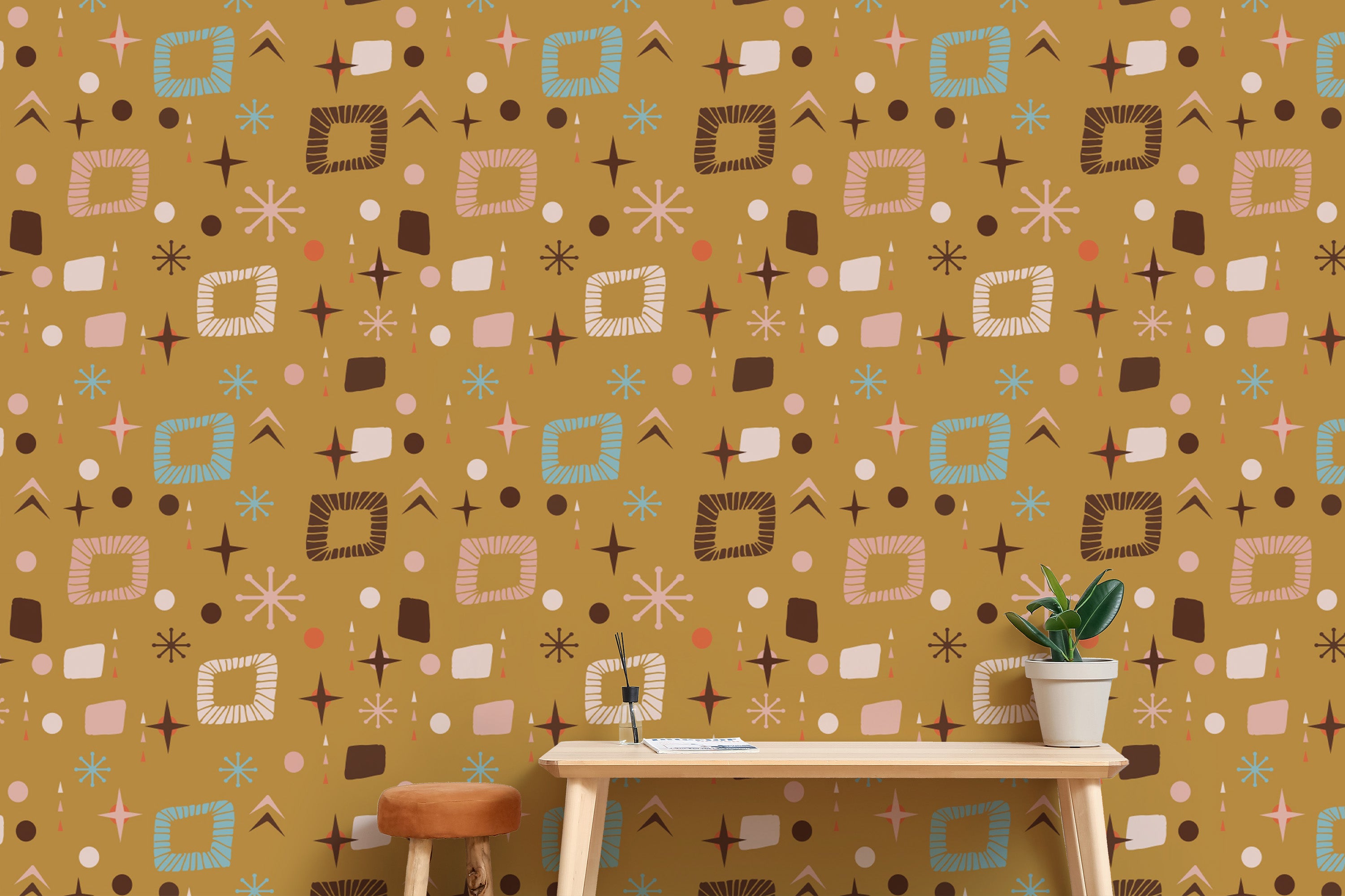 Yellow-themed mid mod design for wall murals
