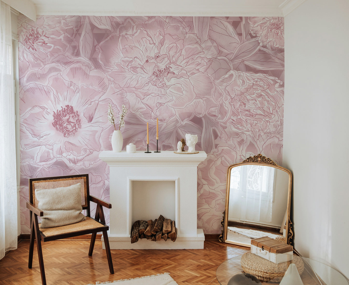 Artistic pastel wallpaper with peony floral patterns
