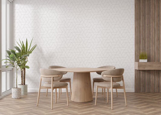 White geometric grid wallpaper design